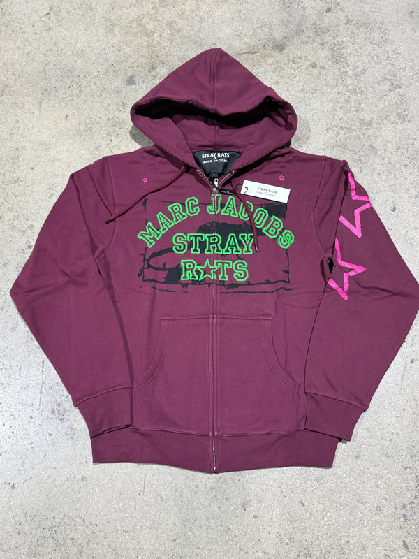 NEW Stray Rats x Marc Jacobs Zip Up Hoodie - Burgundy