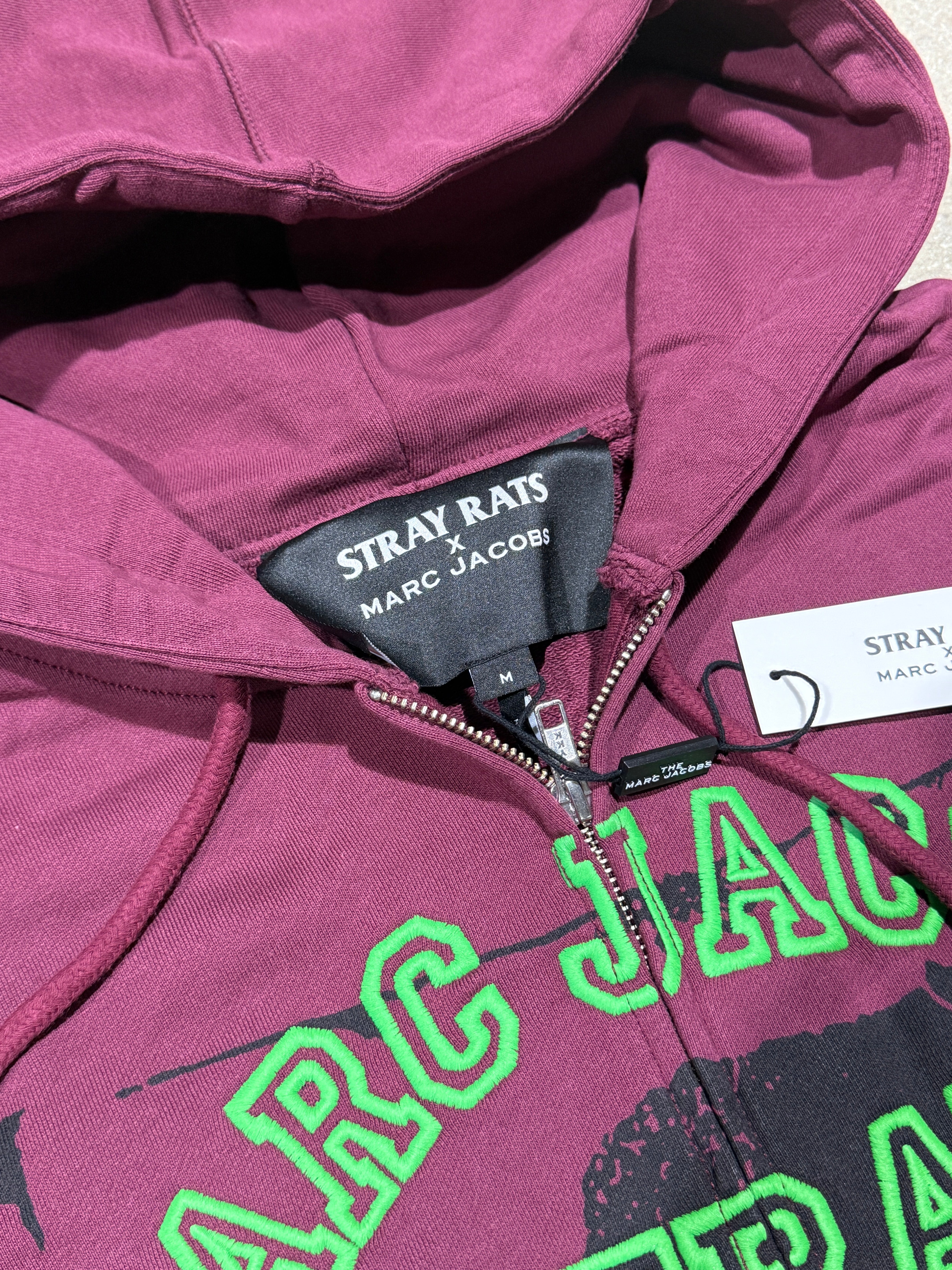 NEW Stray Rats x Marc Jacobs Zip Up Hoodie - Burgundy