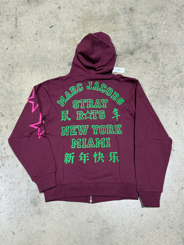 NEW Stray Rats x Marc Jacobs Zip Up Hoodie - Burgundy