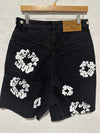 NEW Denim Tear Cotton Wreath Jean Shorts - Black