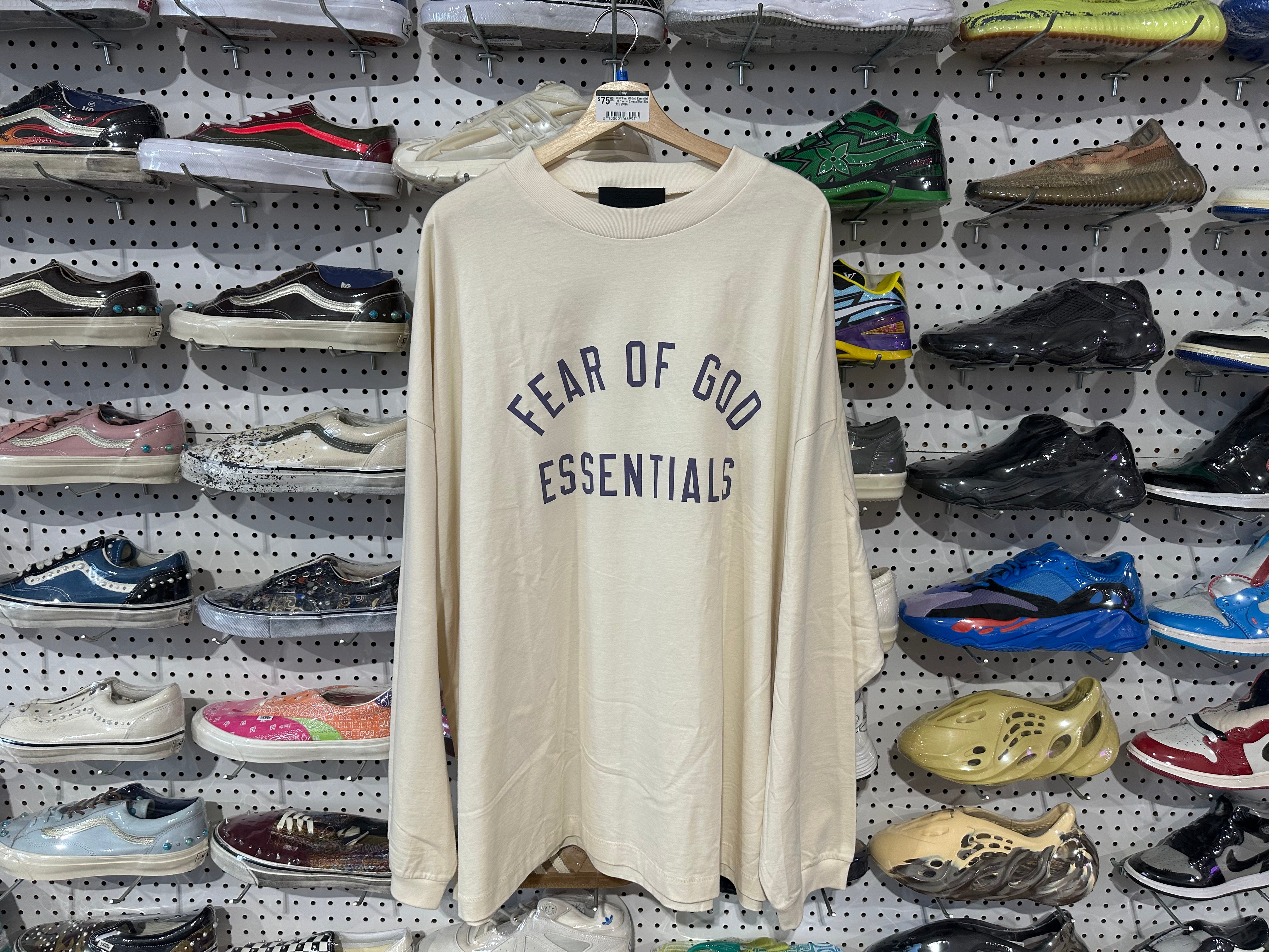 NEW Fear Of God Essential L/S Tee - Cream/Blue Size XXL