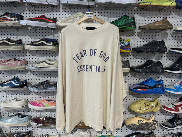 NEW Fear Of God Essential L/S Tee - Cream/Blue Size XXL