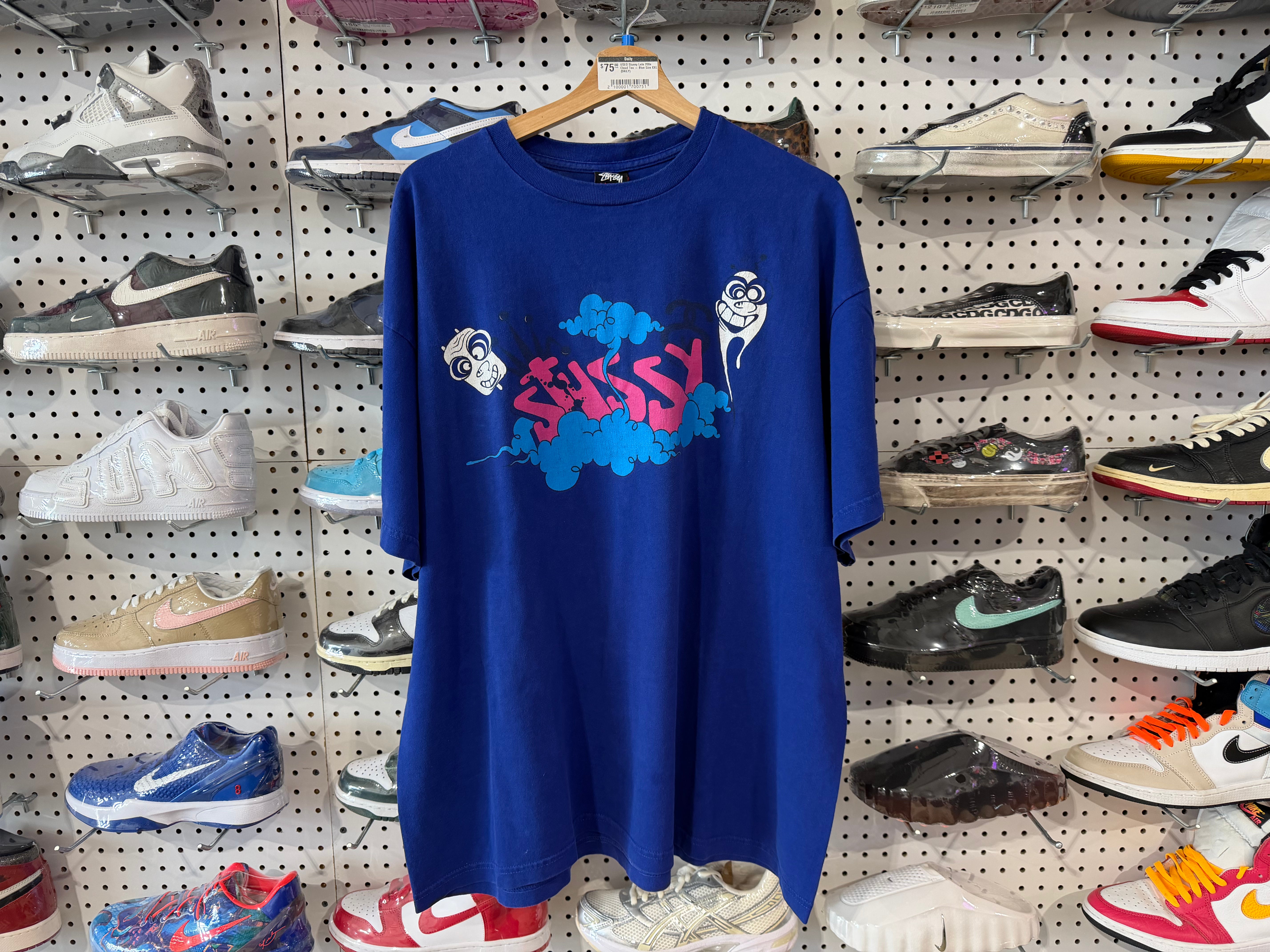 USED Stussy Late 200s Cloud Tee - Blue Size XXL