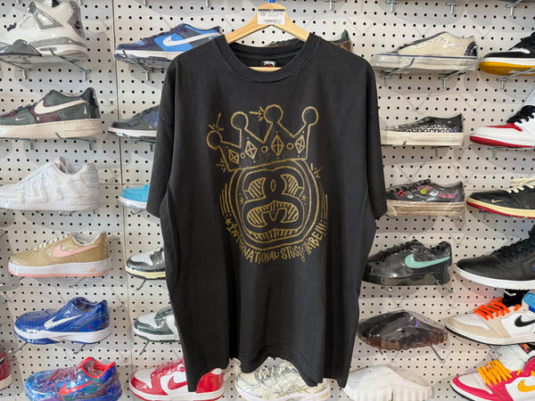USED Stussy Late 2000s Crown Tee - Black/Gold Size XXL