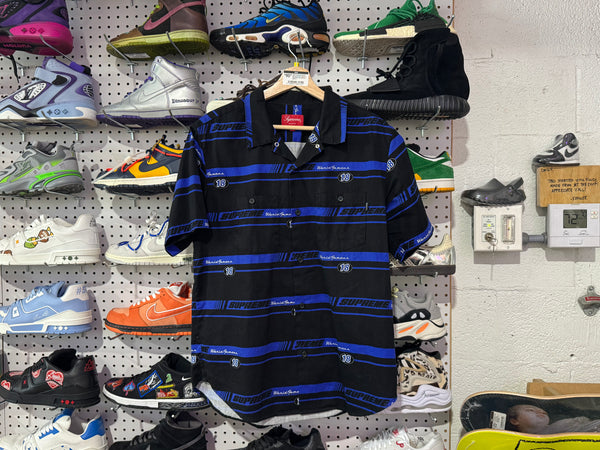 USED Supreme Striped Racing Button Up Shirt - Black/Blue Size Medium