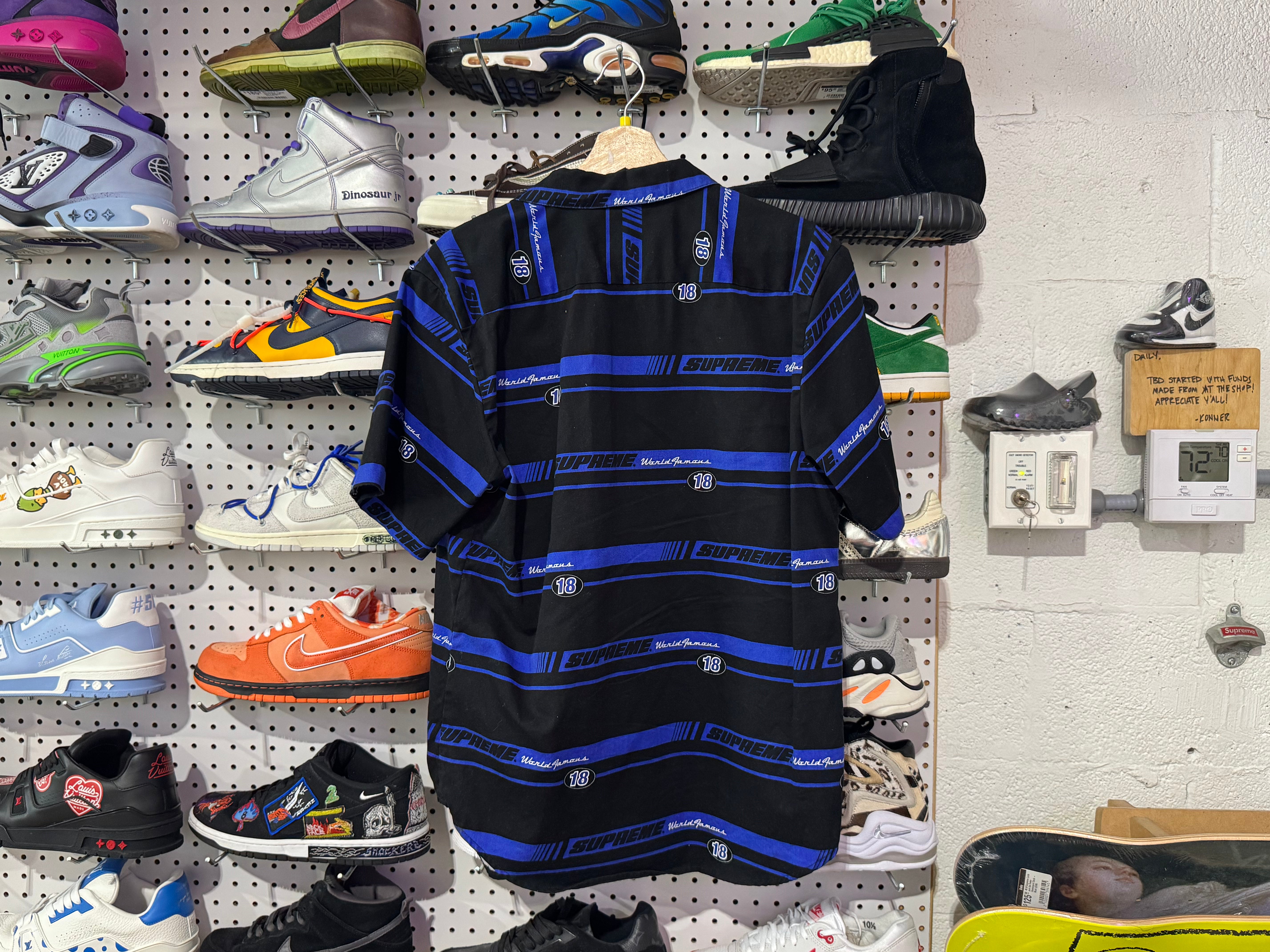 USED Supreme Striped Racing Button Up Shirt - Black/Blue Size Medium