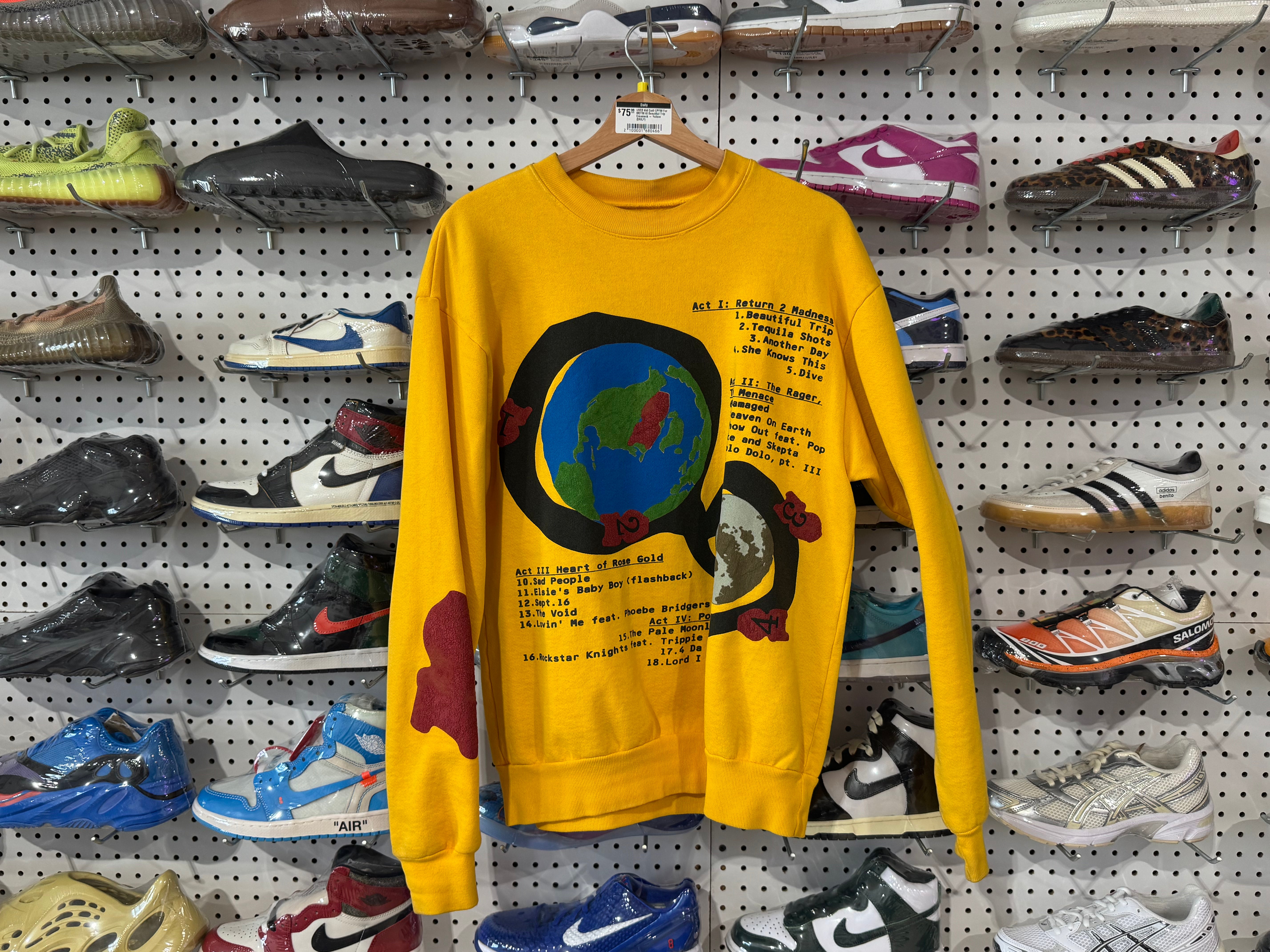 USED Kid Cudi CPFM For MOTM III Beautiful Trip Crewneck - Yellow