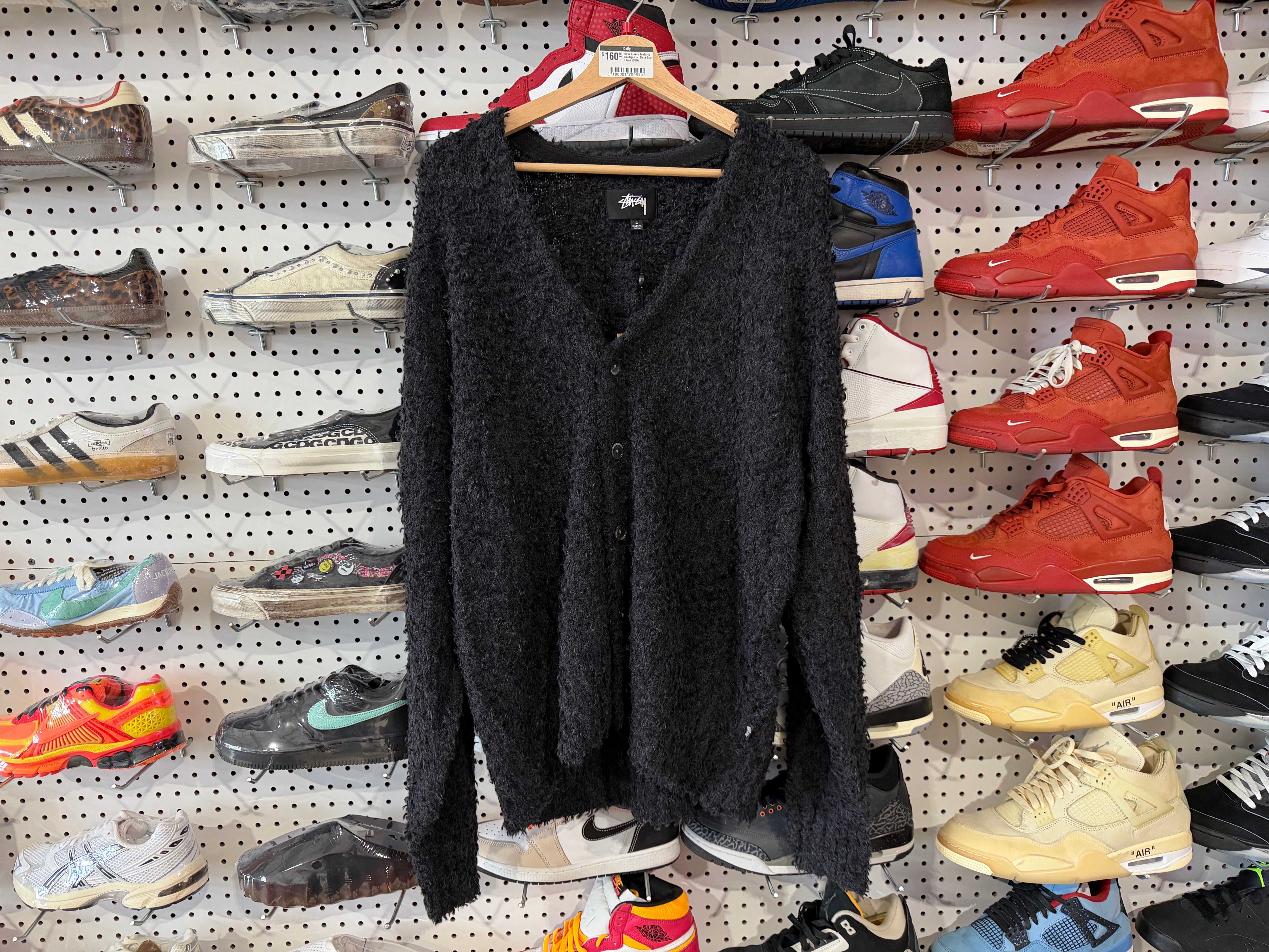 NEW Stussy Textured Cardigan - Black Size Large