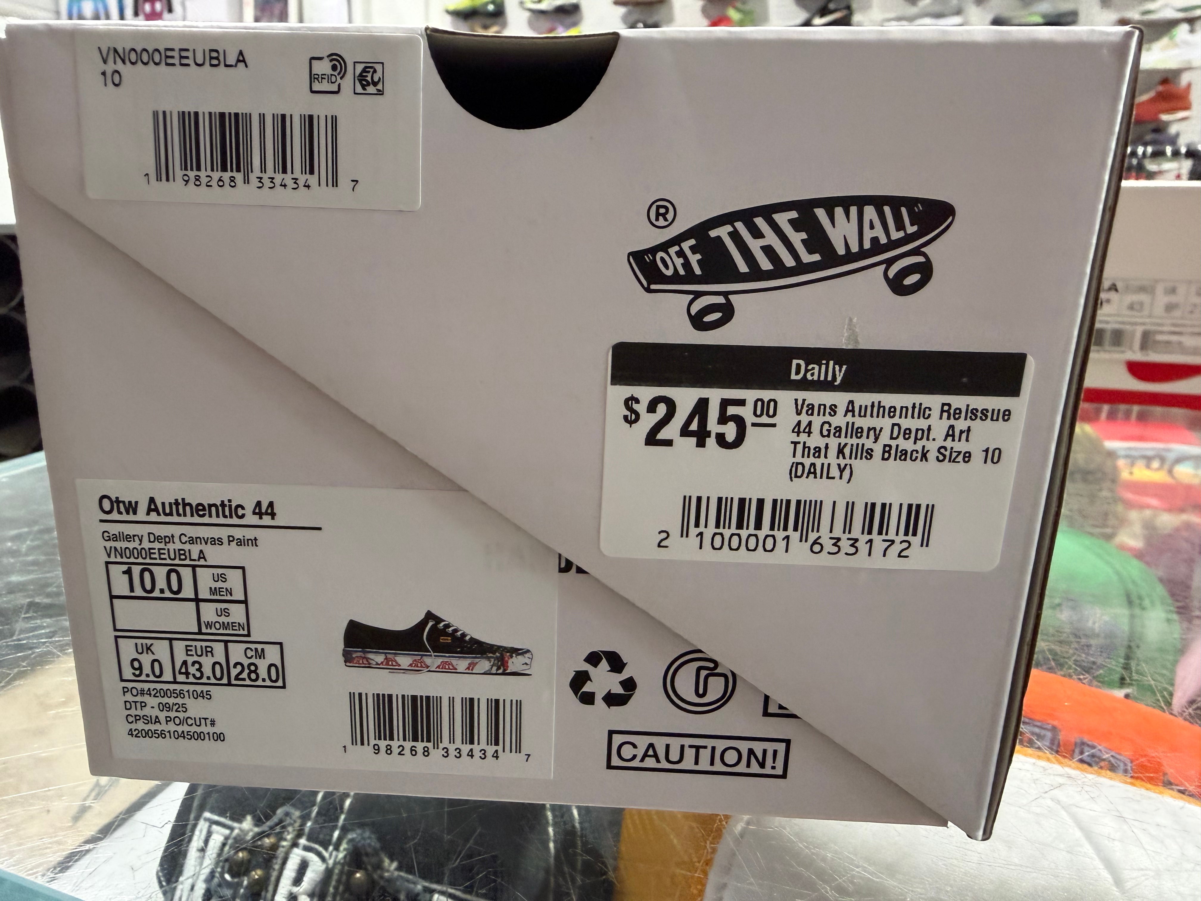 Vans Authentic Reissue 44 Gallery Dept. Art That Kills Black Size 10