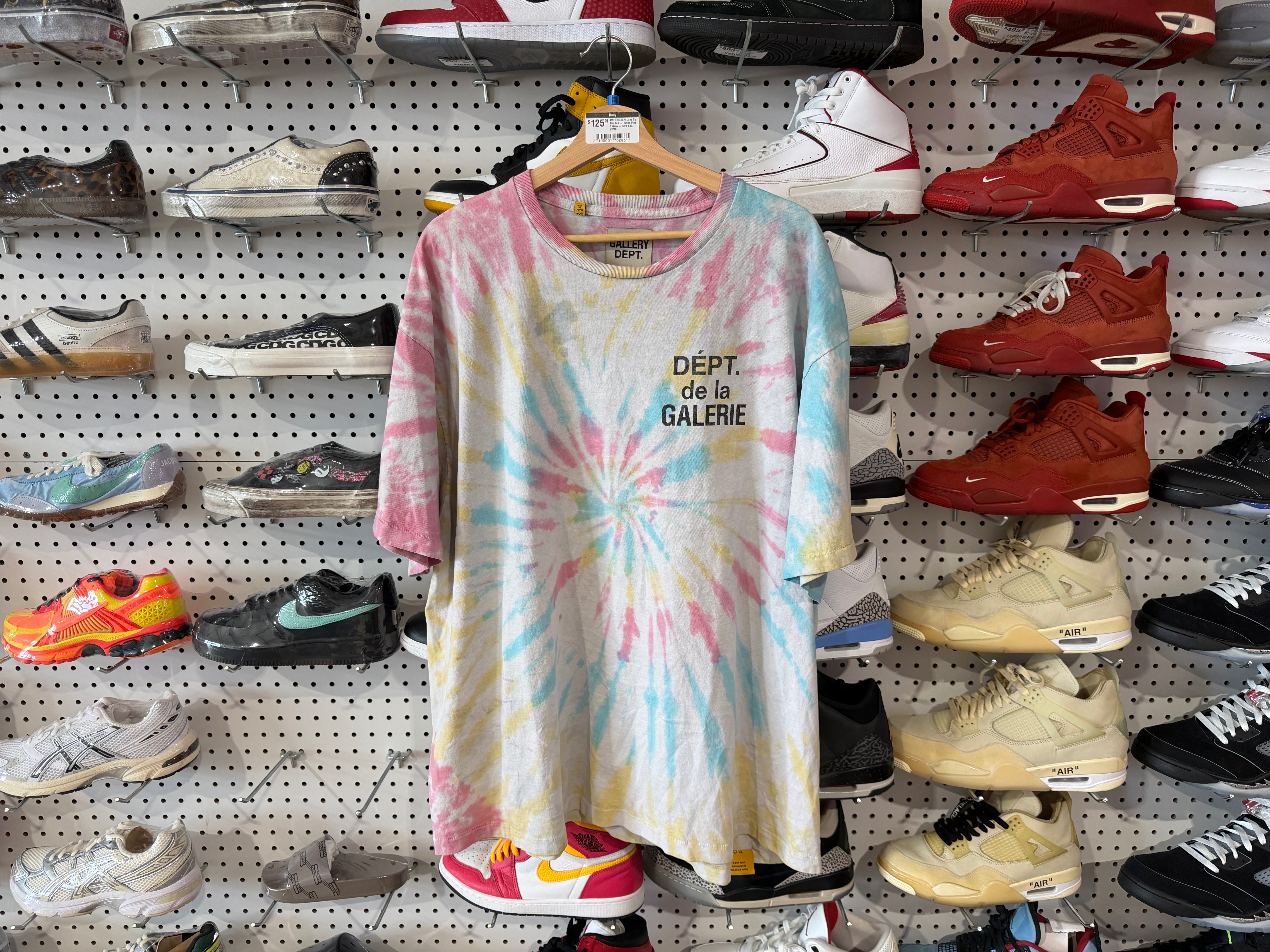 USED Gallery Dept Tie Die Tee - White Pink Yellow - Size XXL