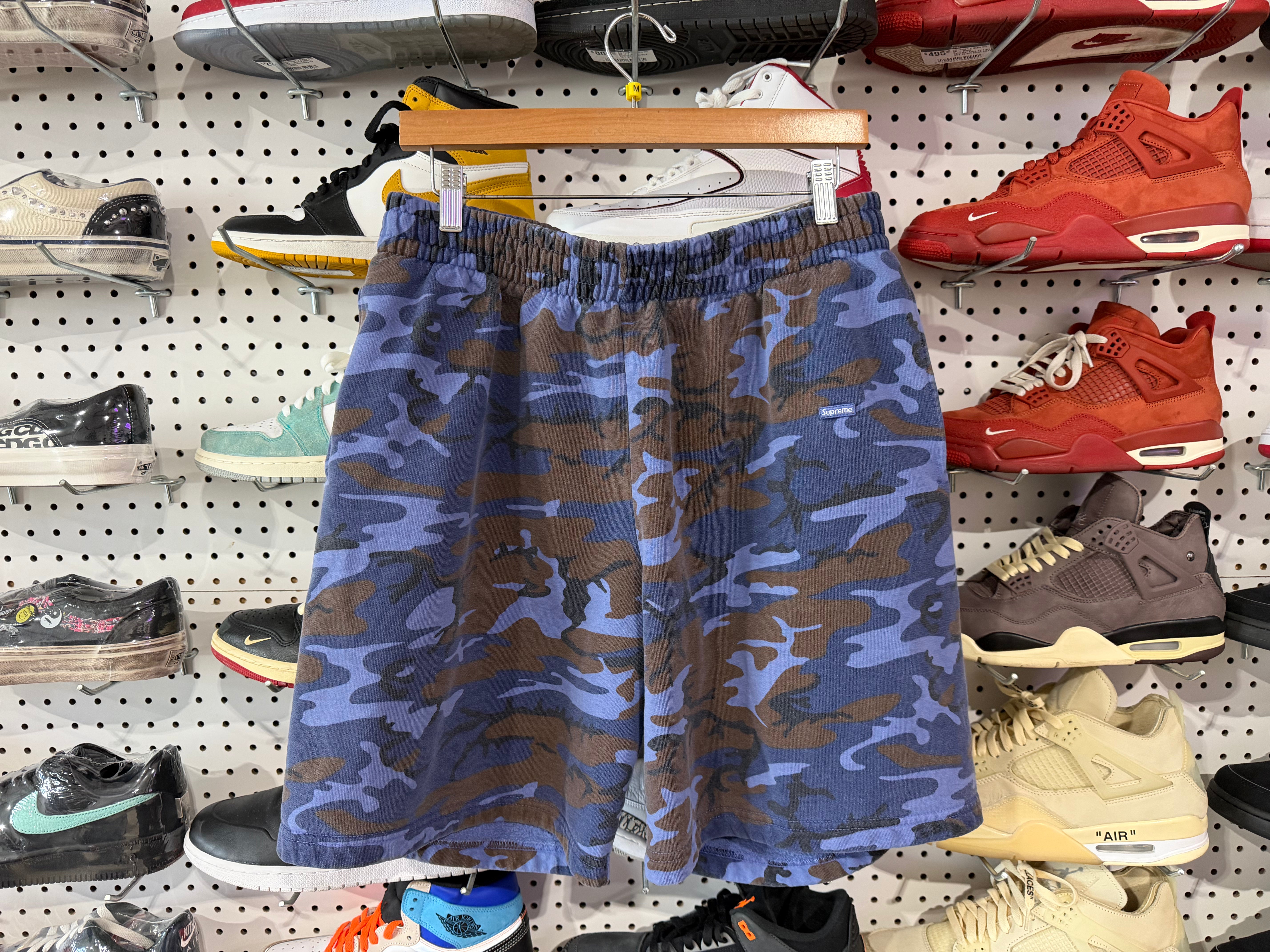 USED Supreme Small Box Logo Sweat Shorts - Blue Camo Size Medium