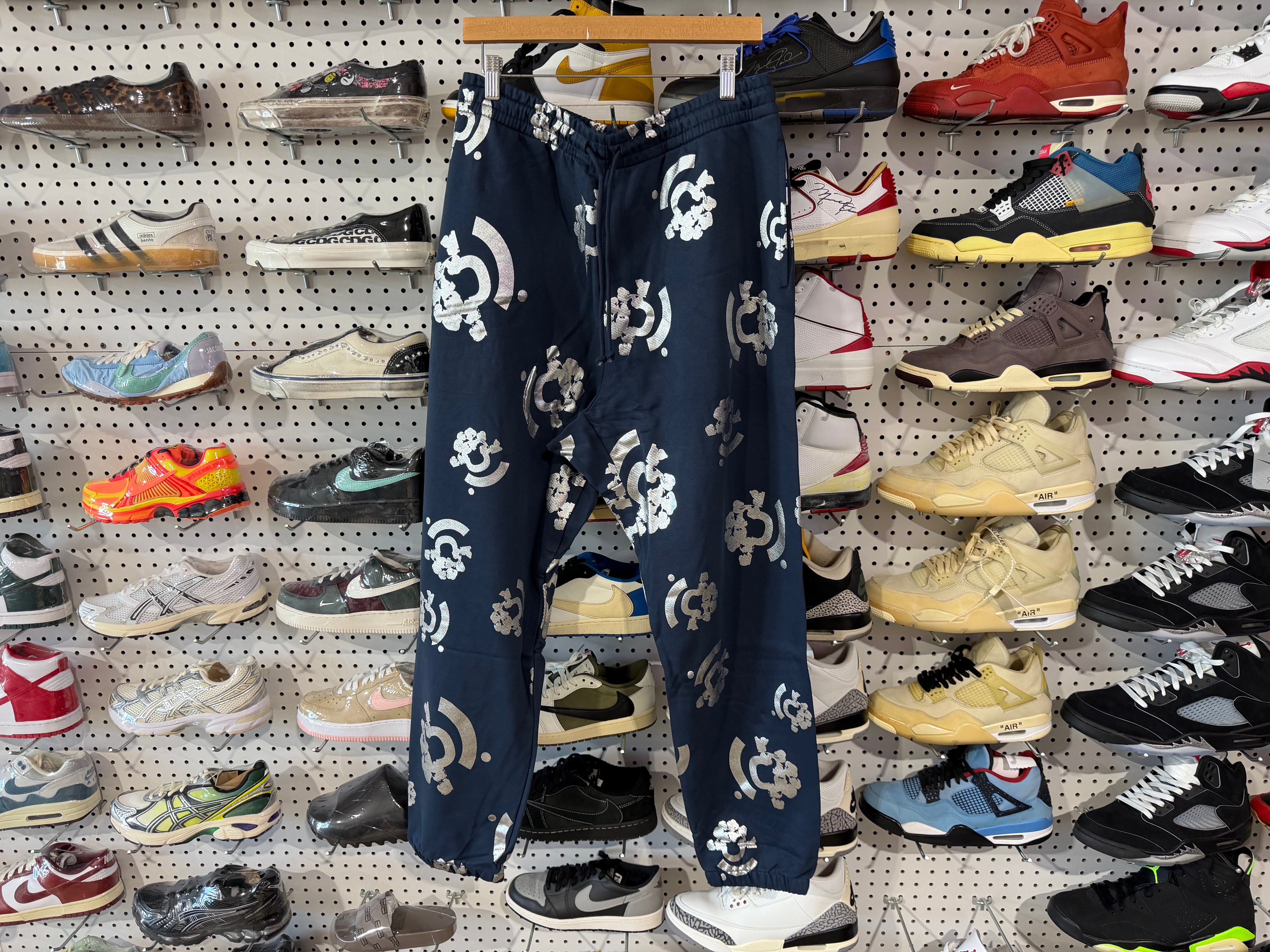 NEW Denim Tears x BSTROY Silver Print Sweatpants - Navy Size Medium