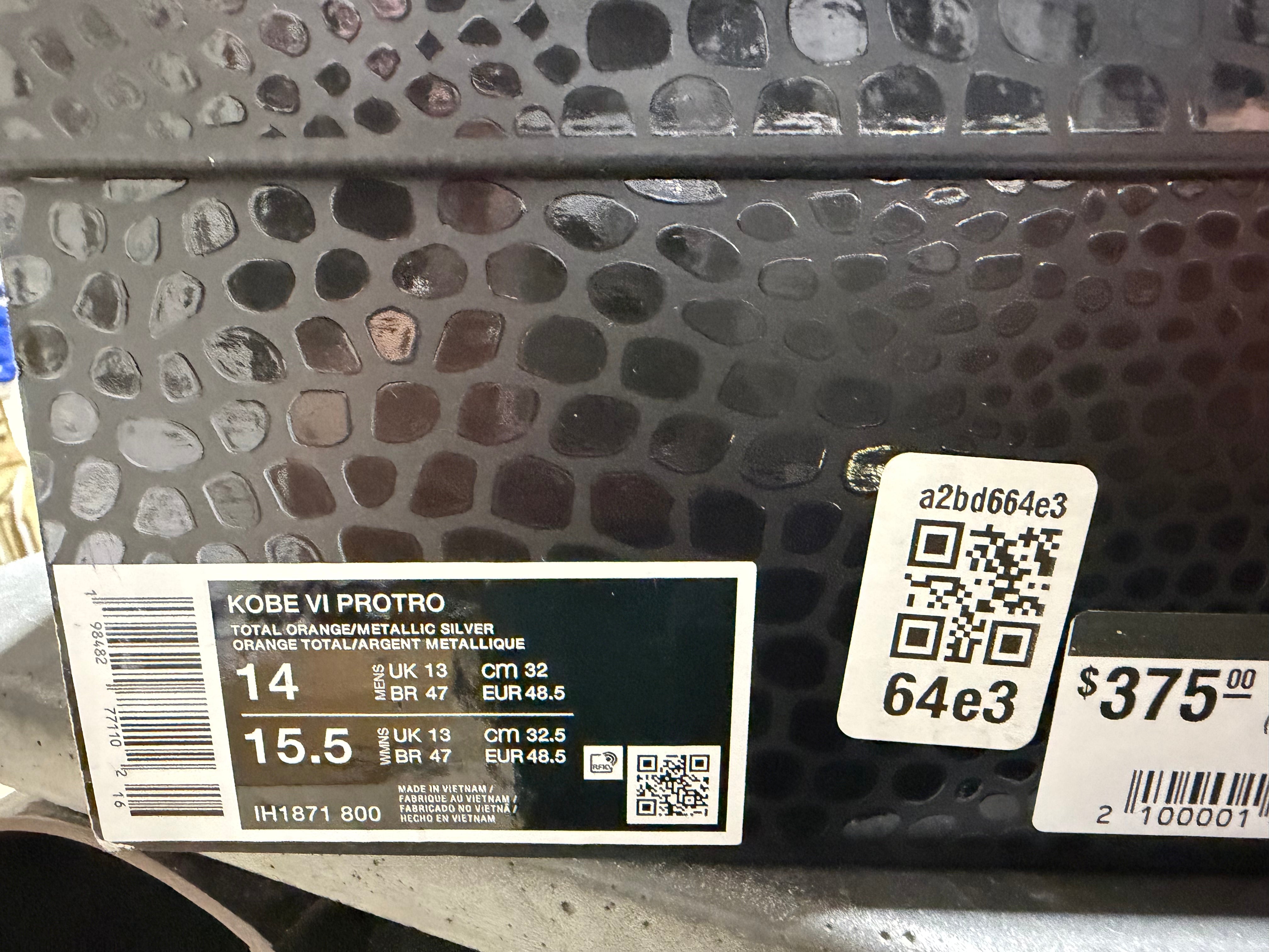 Nike Kobe 6 Protro - Total Orange  Size 14