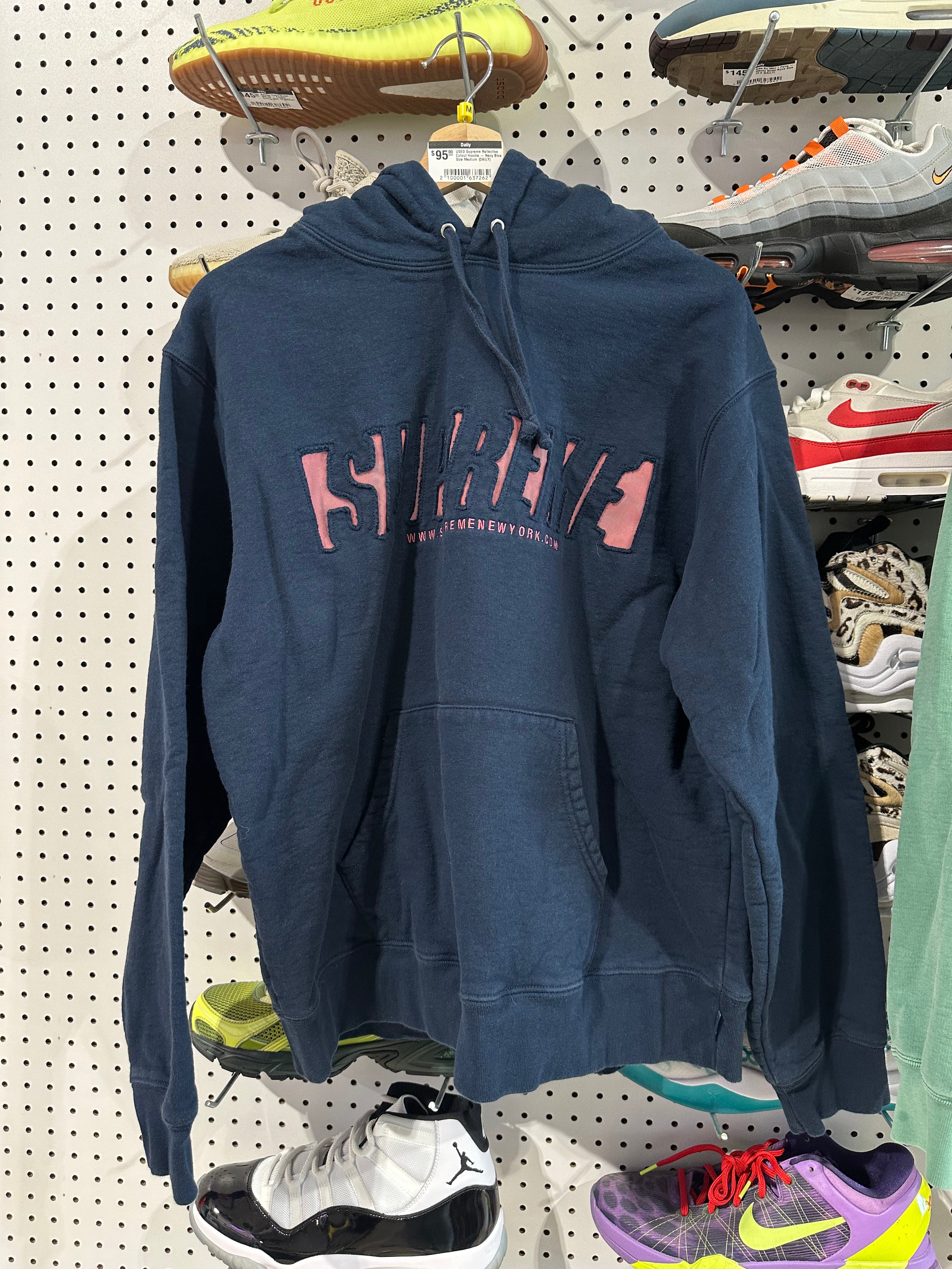 USED Supreme Reflective Cutout Hoodie - Navy Blue Size Medium