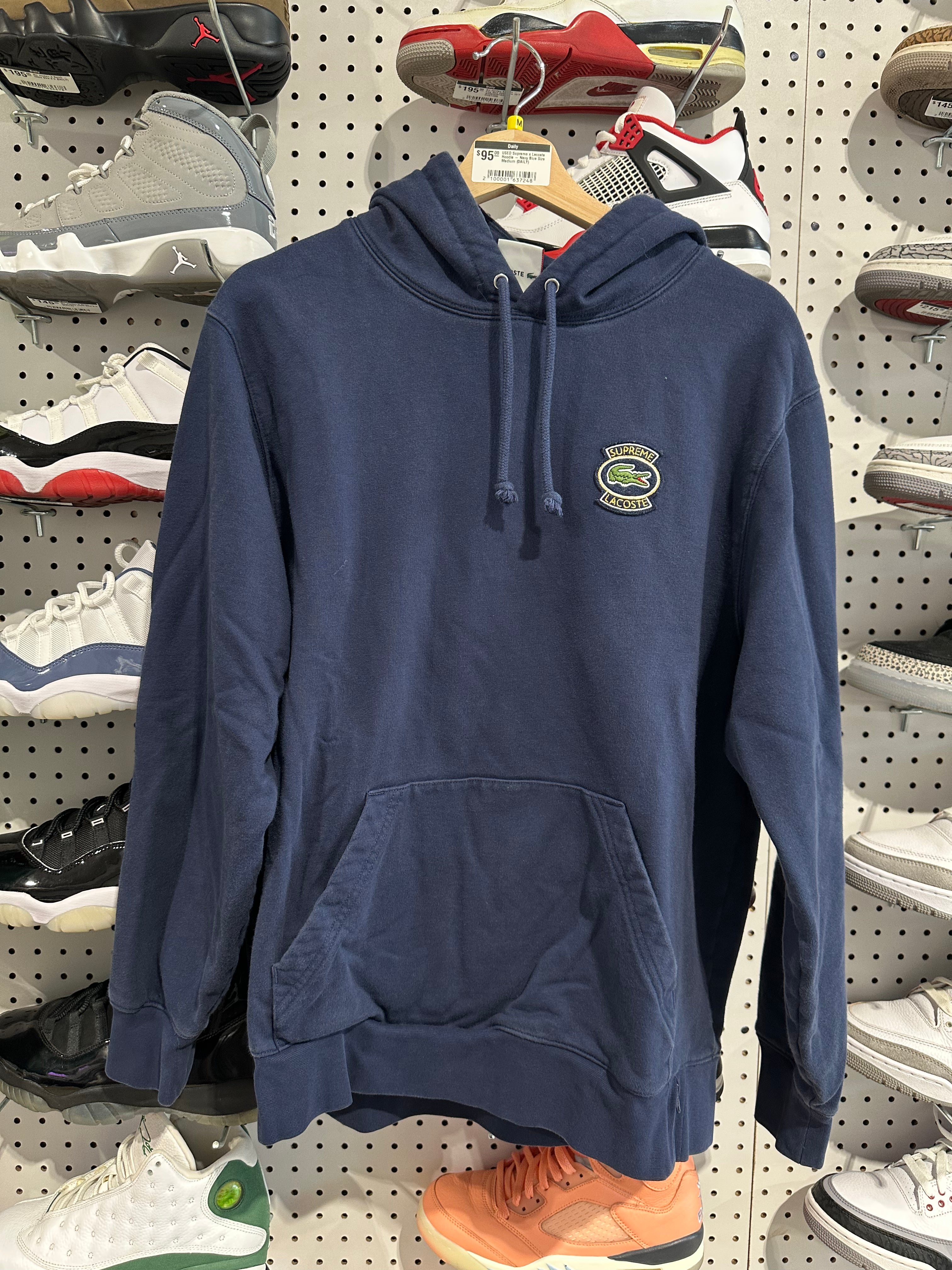 USED Supreme x Lacoste Hoodie - Navy Blue Size Medium
