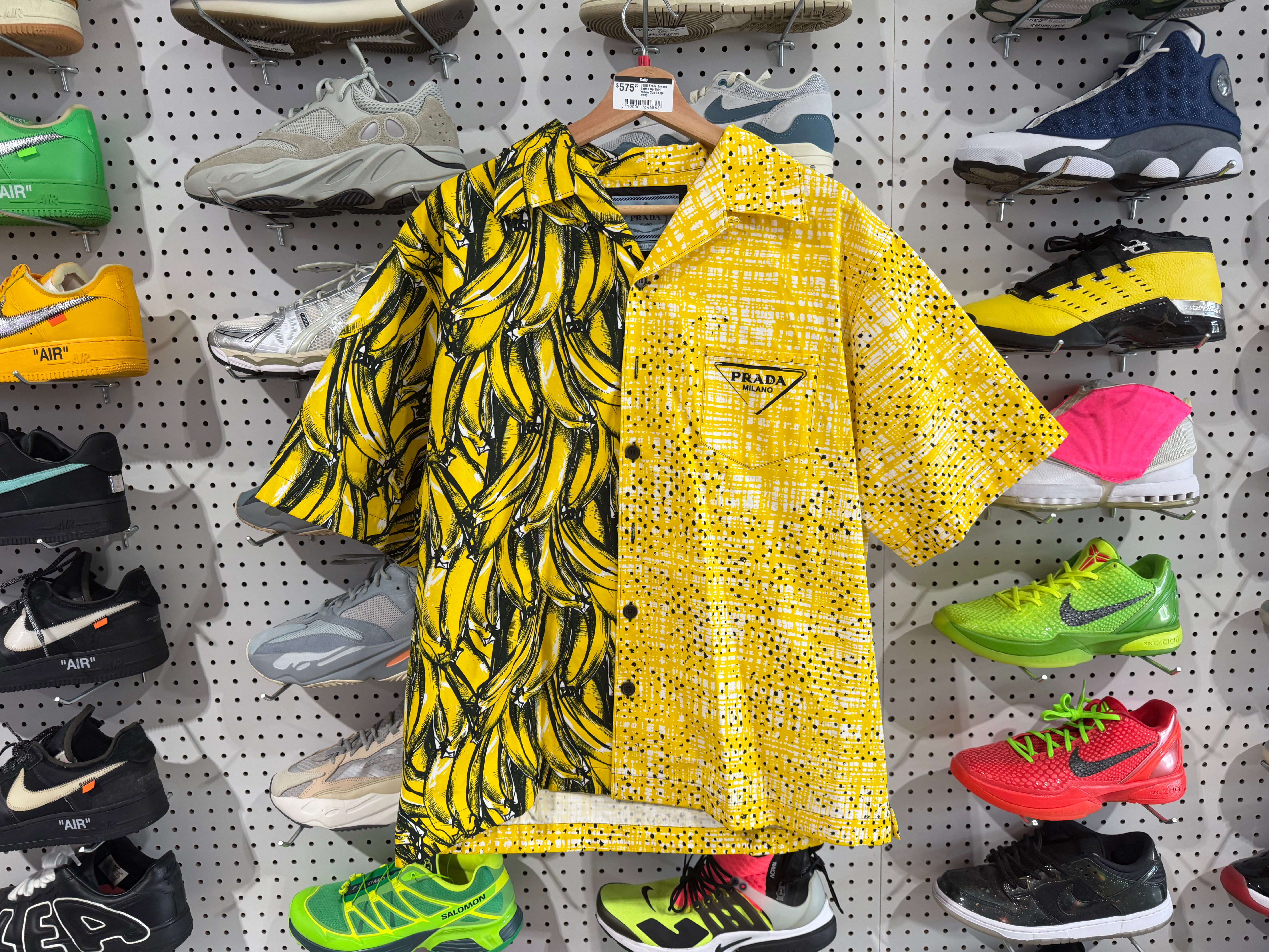 USED Prada Banana Button Up Shirt - Yellow Size Large
