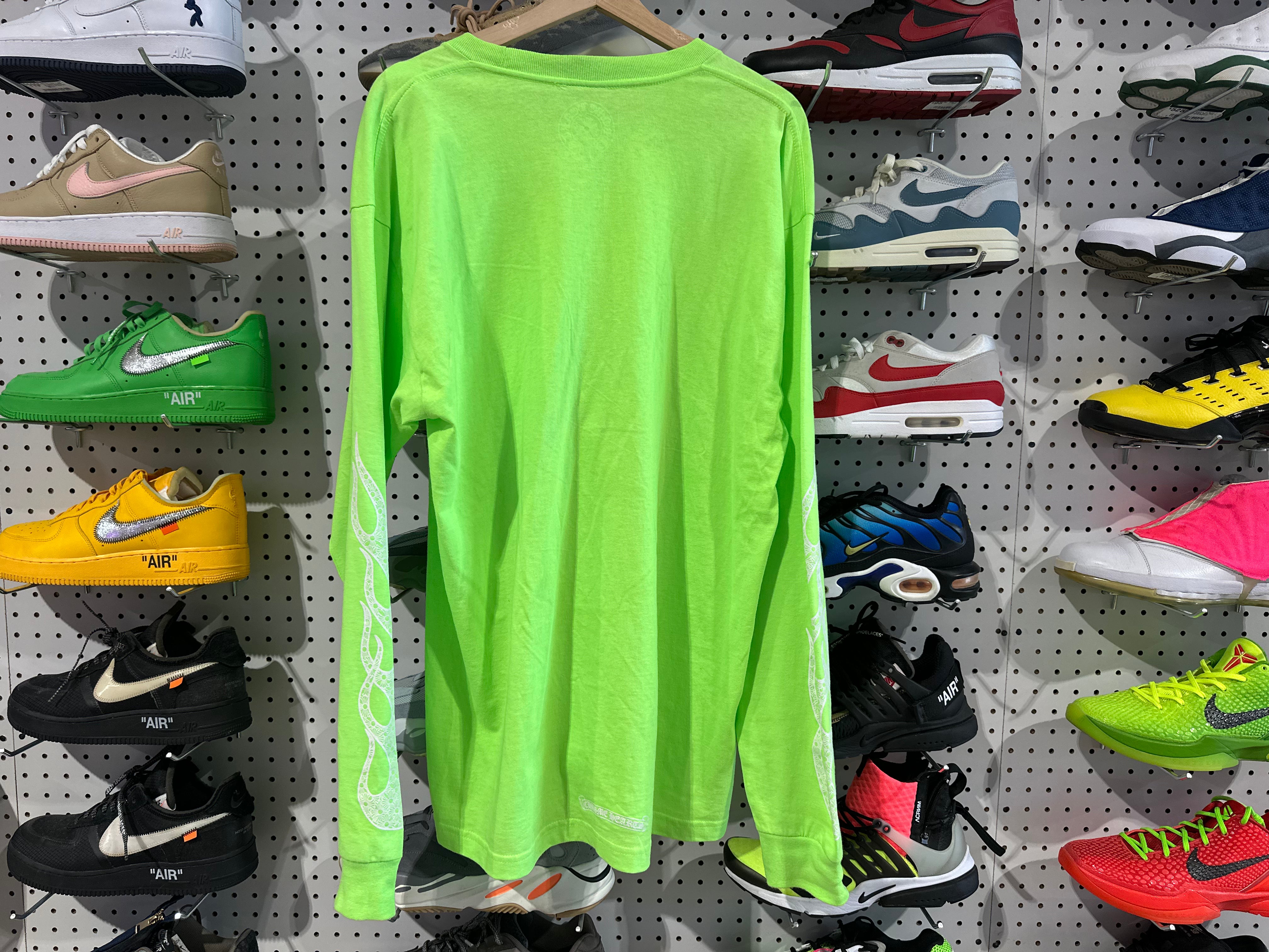USED Chrome Hearts Flames L/S Tee - Neon Green Size XL