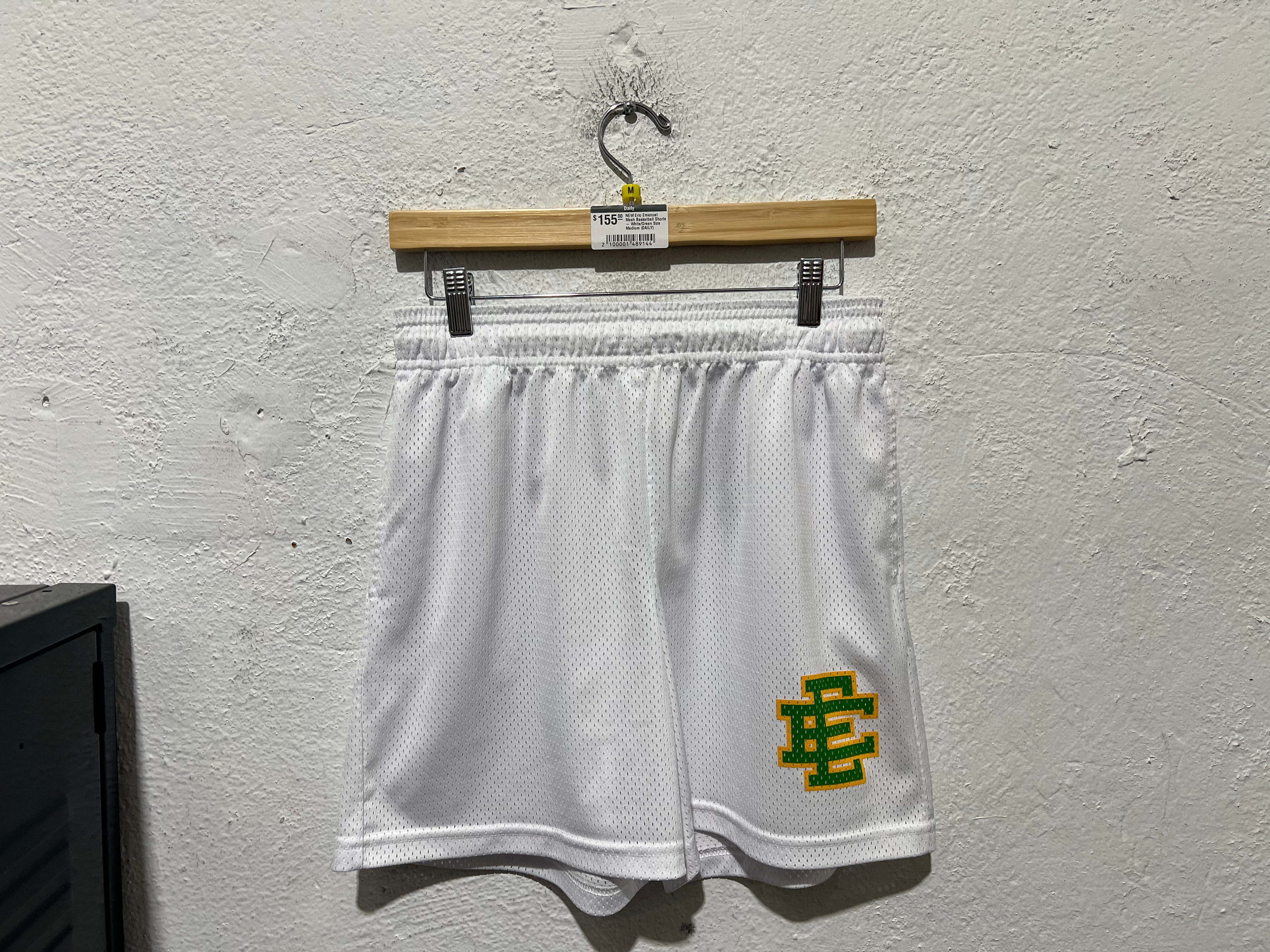 NEW Eric Emanuel Mesh Basketball Shorts - White/Green Size Medium