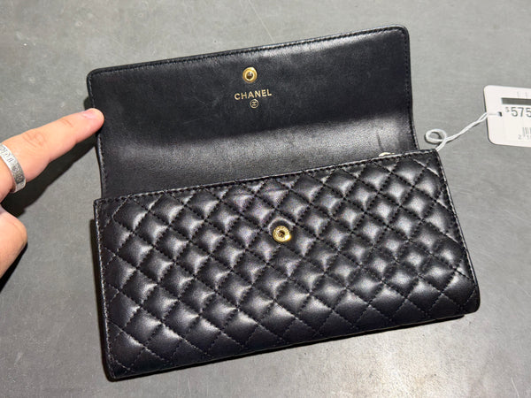 Clean VTG Chanel Quilted CC Leatrer Flap Long Wallet - Black/Pink