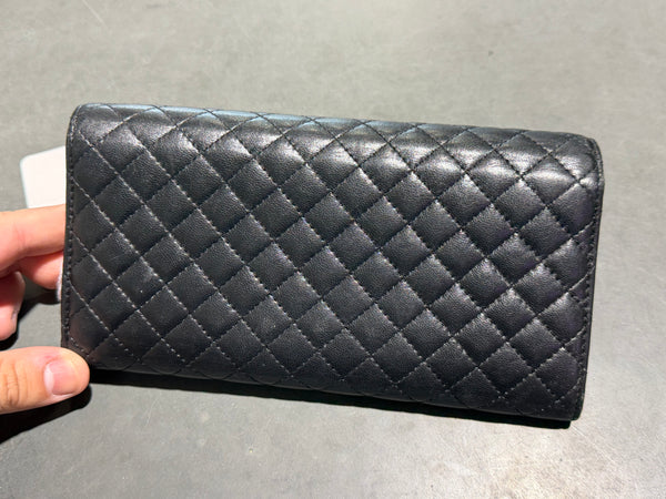 Clean VTG Chanel Quilted CC Leatrer Flap Long Wallet - Black/Pink