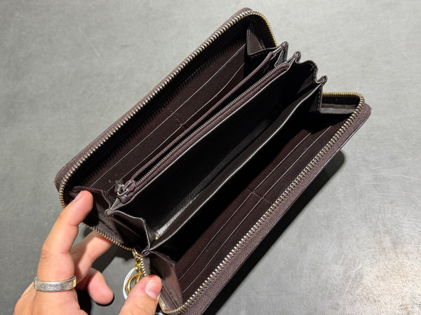 Clean 2010s Gucci Monogram Leather Zip Long Wallet - Brown/Gold