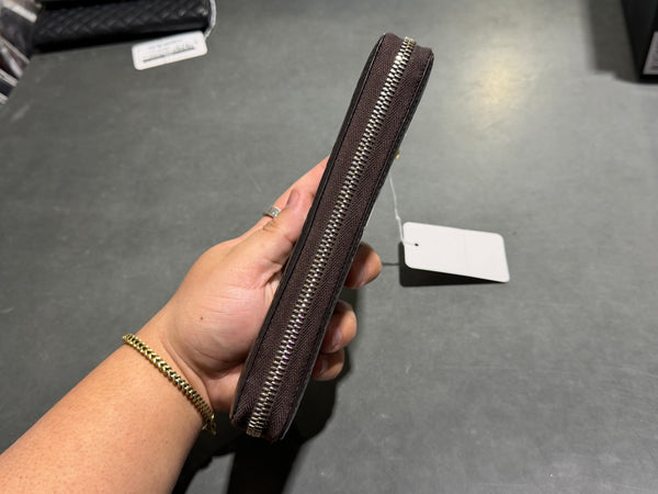 Clean 2010s Gucci Monogram Leather Zip Long Wallet - Brown/Gold