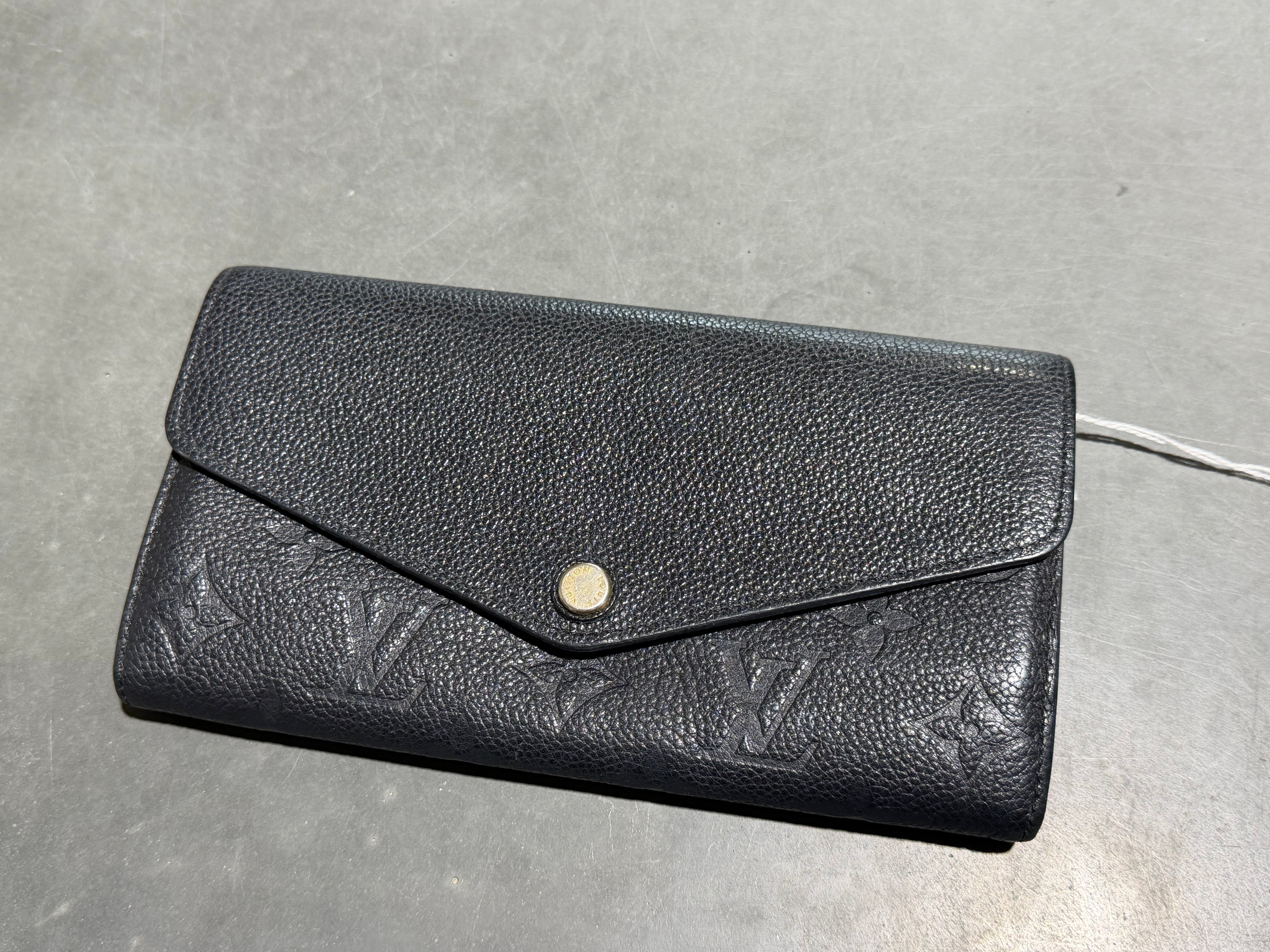 CLEAN Louis Vuitton Monogram Empreinte Leather Sarah Wallet - Black