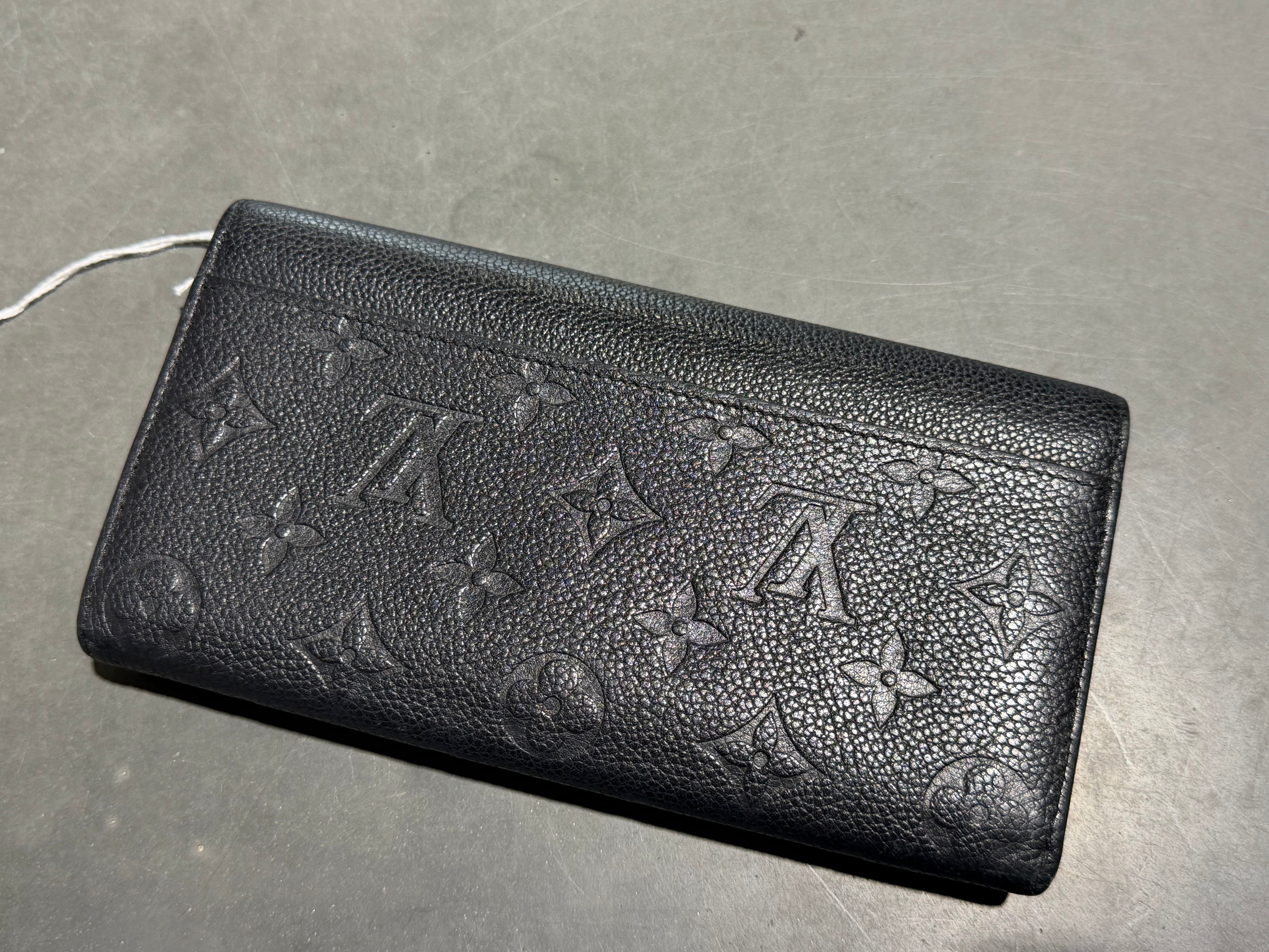 CLEAN Louis Vuitton Monogram Empreinte Leather Sarah Wallet - Black