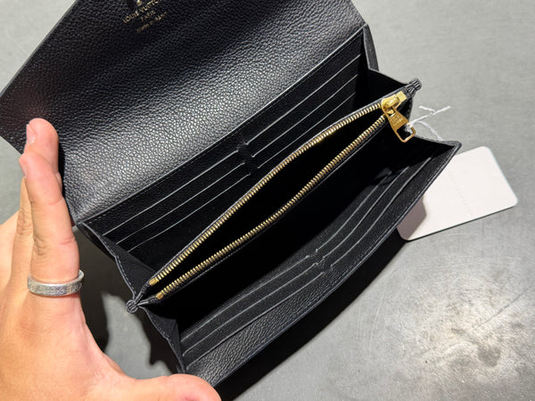 CLEAN Louis Vuitton Monogram Empreinte Leather Sarah Wallet - Black