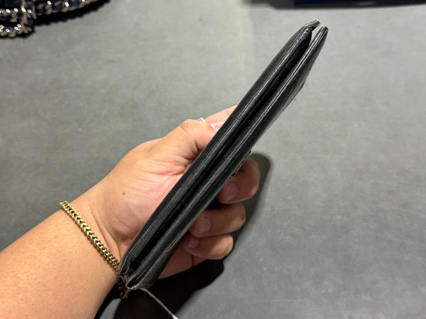 USED 2010s Chanel Camellia Long Flap Leather Wallet - Black