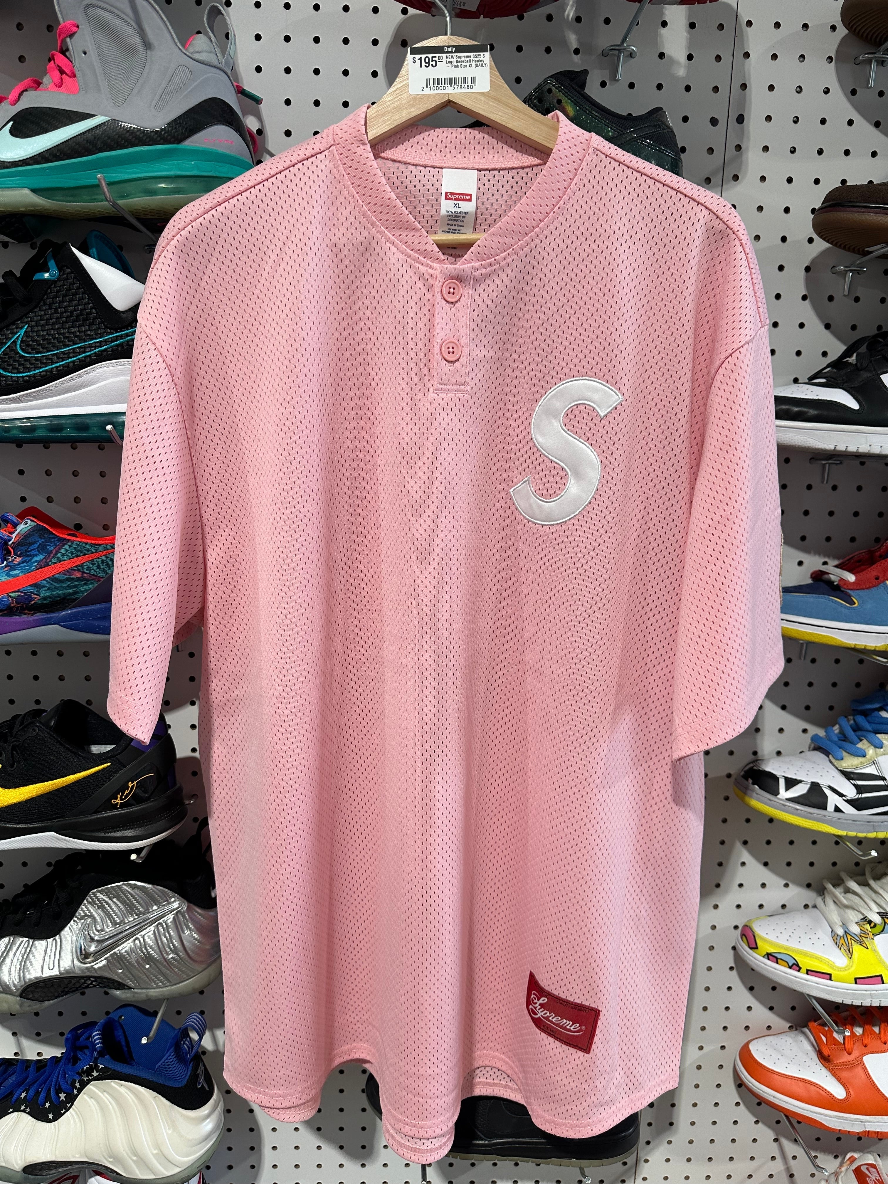 NEW Supreme SS25 S Logo Baseball Henley - Pink Size XL