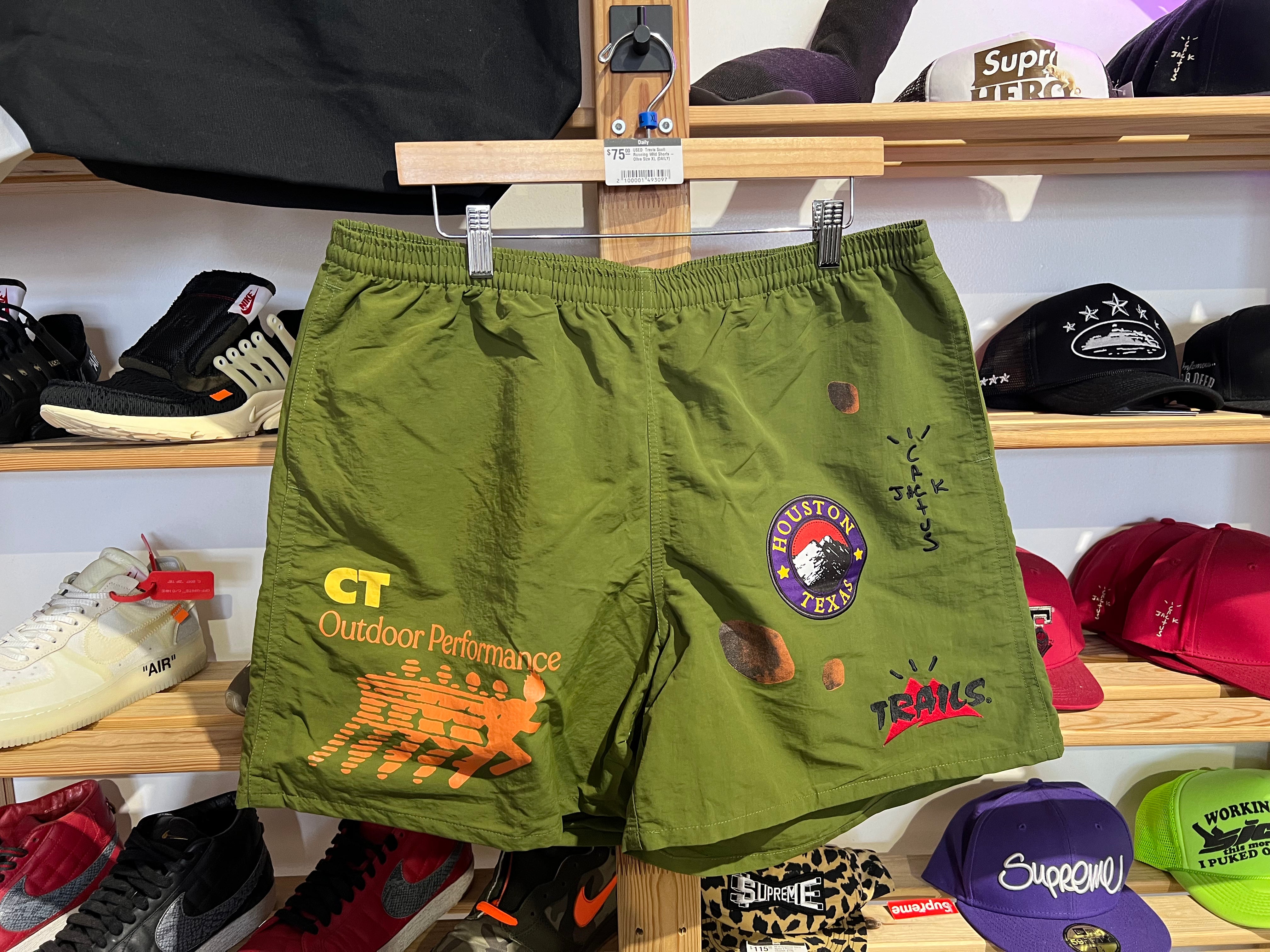 USED  Travis Scott Running Wild Shorts - Olive Size XL