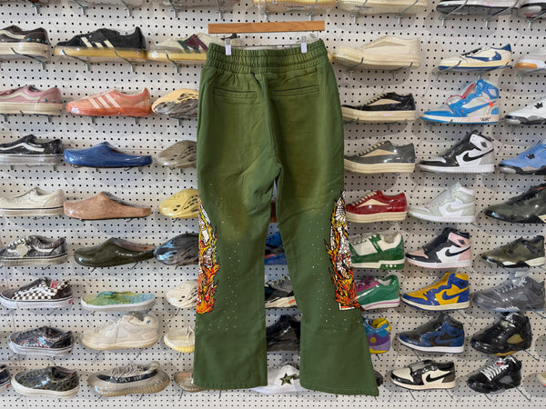 NEW Who Decides War Flame Glass Sweatpants - Olive Size 30