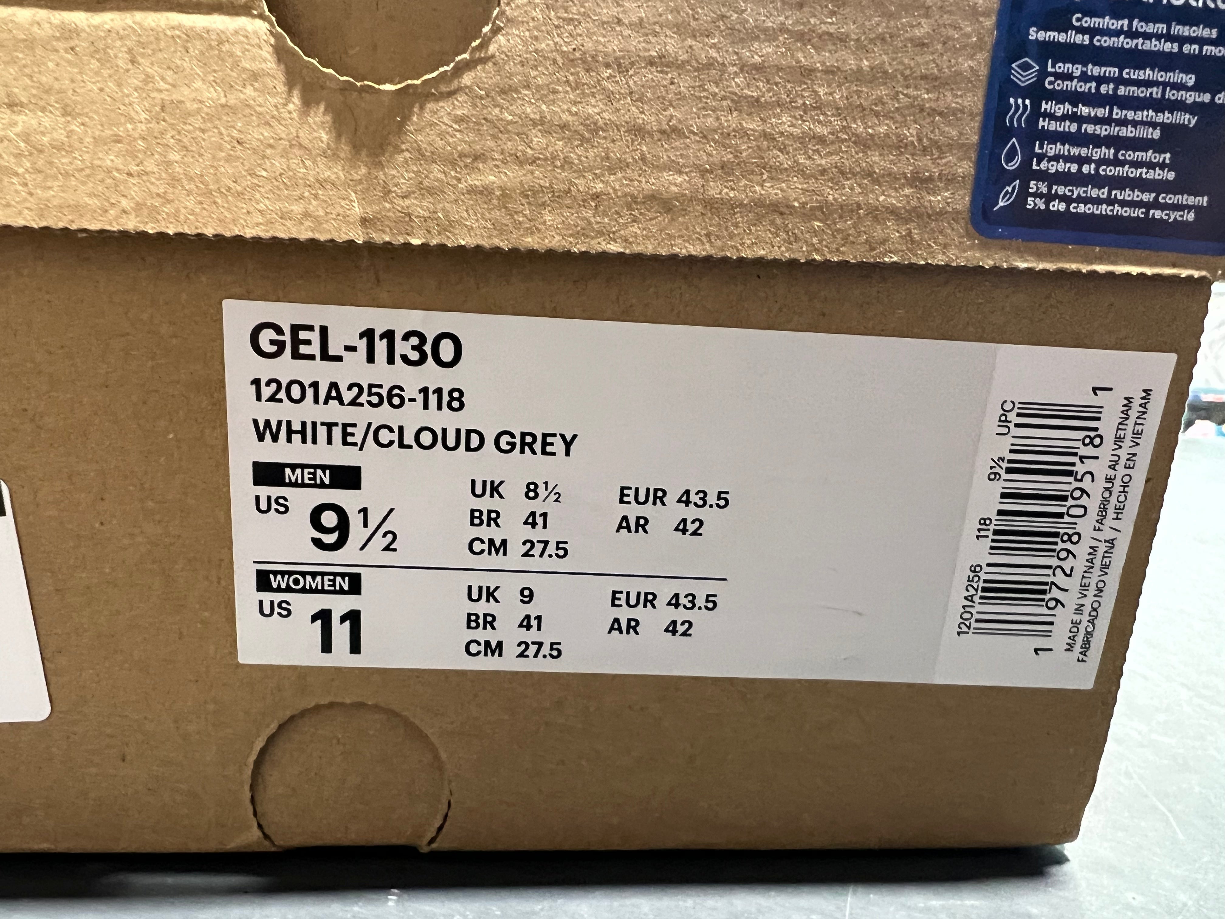 Asics Gel 1130 - White/Cloud Grey Size 9.5