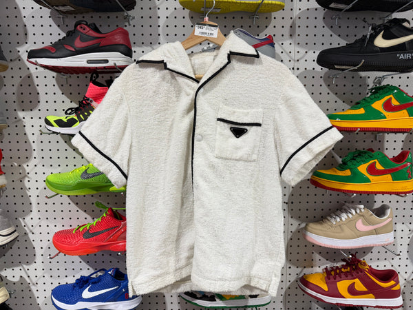 USED Prada Terry Cloth Bowling Shirt - White Size Small