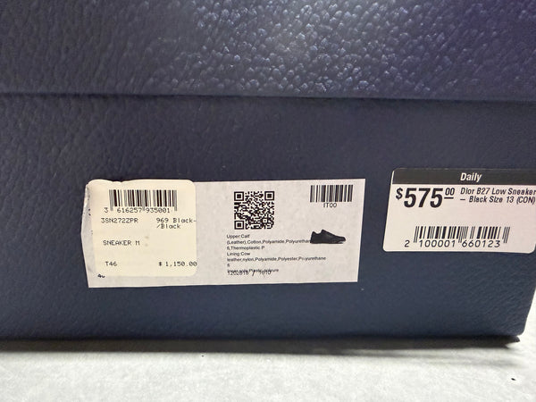 Dior B27 Low Sneaker - Black Size 13