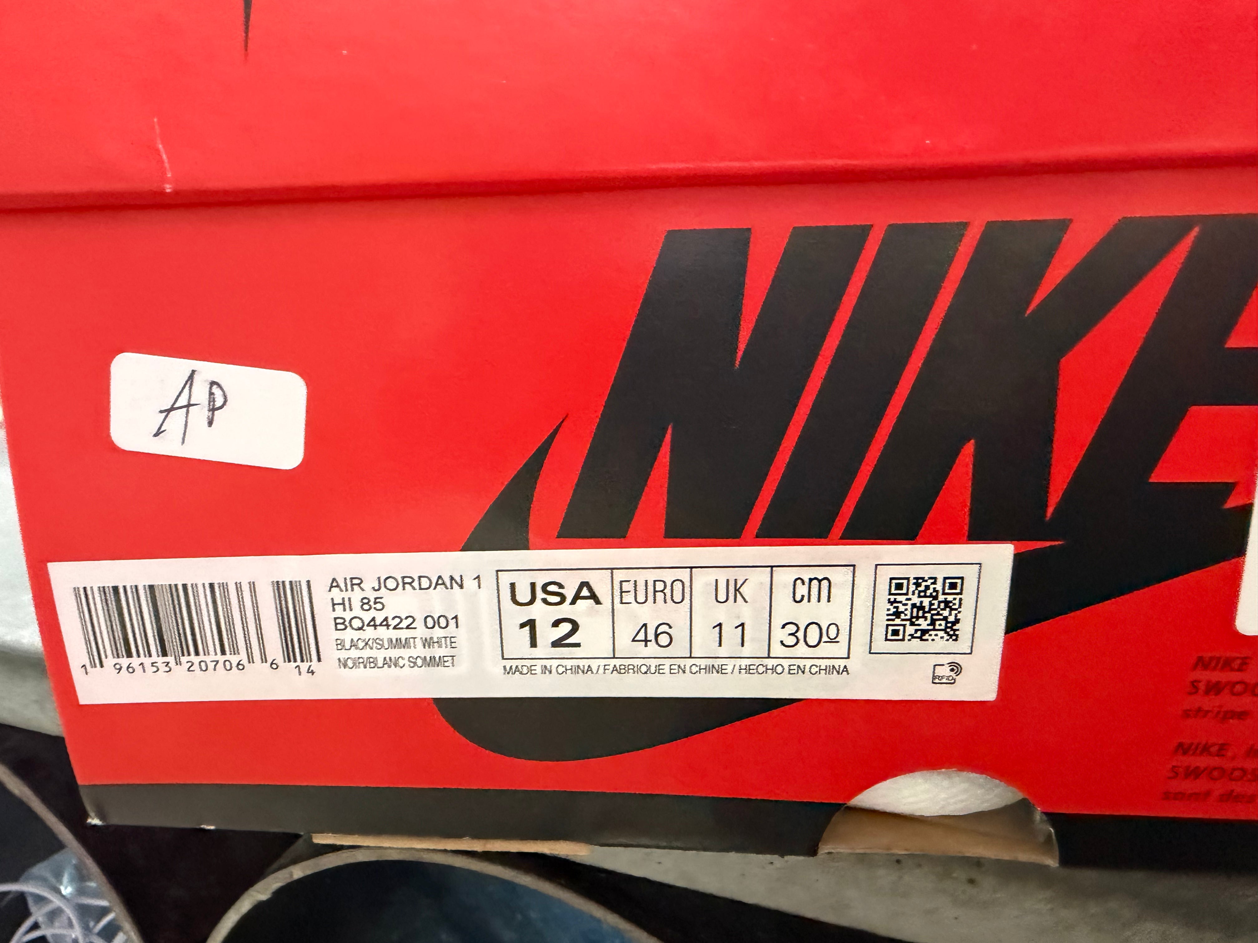 Air Jordan 1 Hi 85 - Black/White Size 12