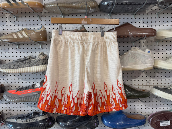 NEW Eric Emanuel Basic Shorts - Cream / Flames Size Small