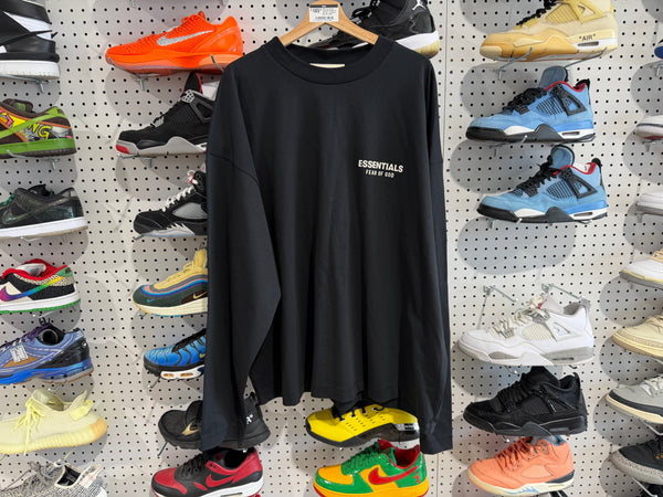NEW Fear Of God Essentials Classic Fit L/S Tee - Jet Black Size XL