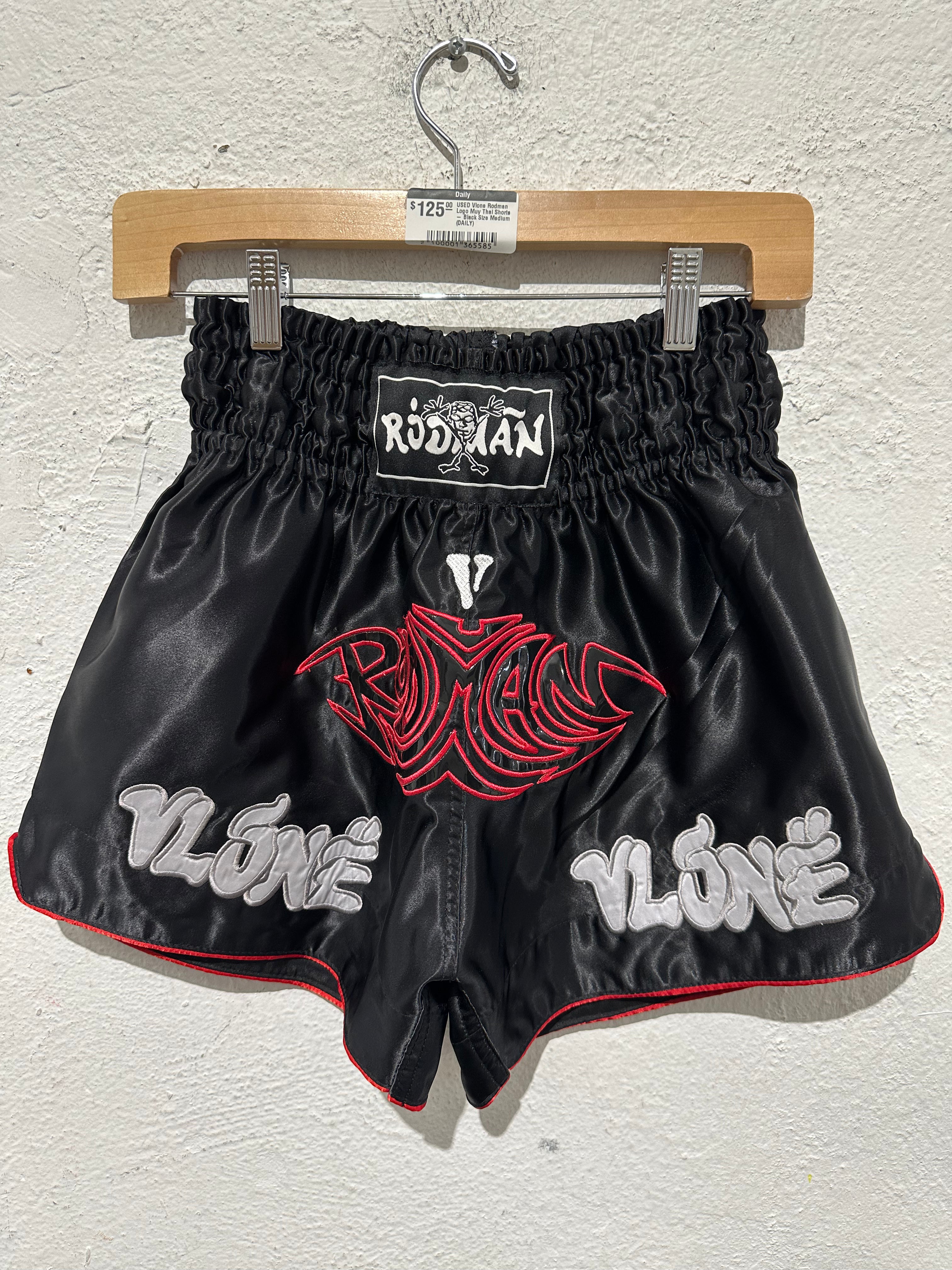 USED Vlone Rodman Logo Muy Thai Shorts - Black Size Medium