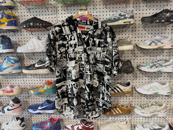 NEW Supreme SS18 Vibrations Rayon Button Up Shirt - White Black Size Medium