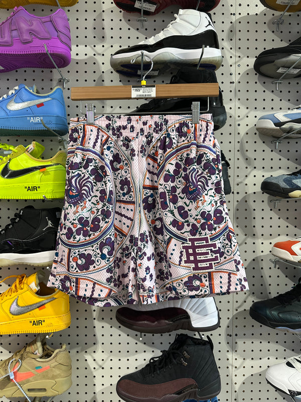 NEW Eric Emanuel Plate/Floral Shorts - Rooster Purple Size Medium