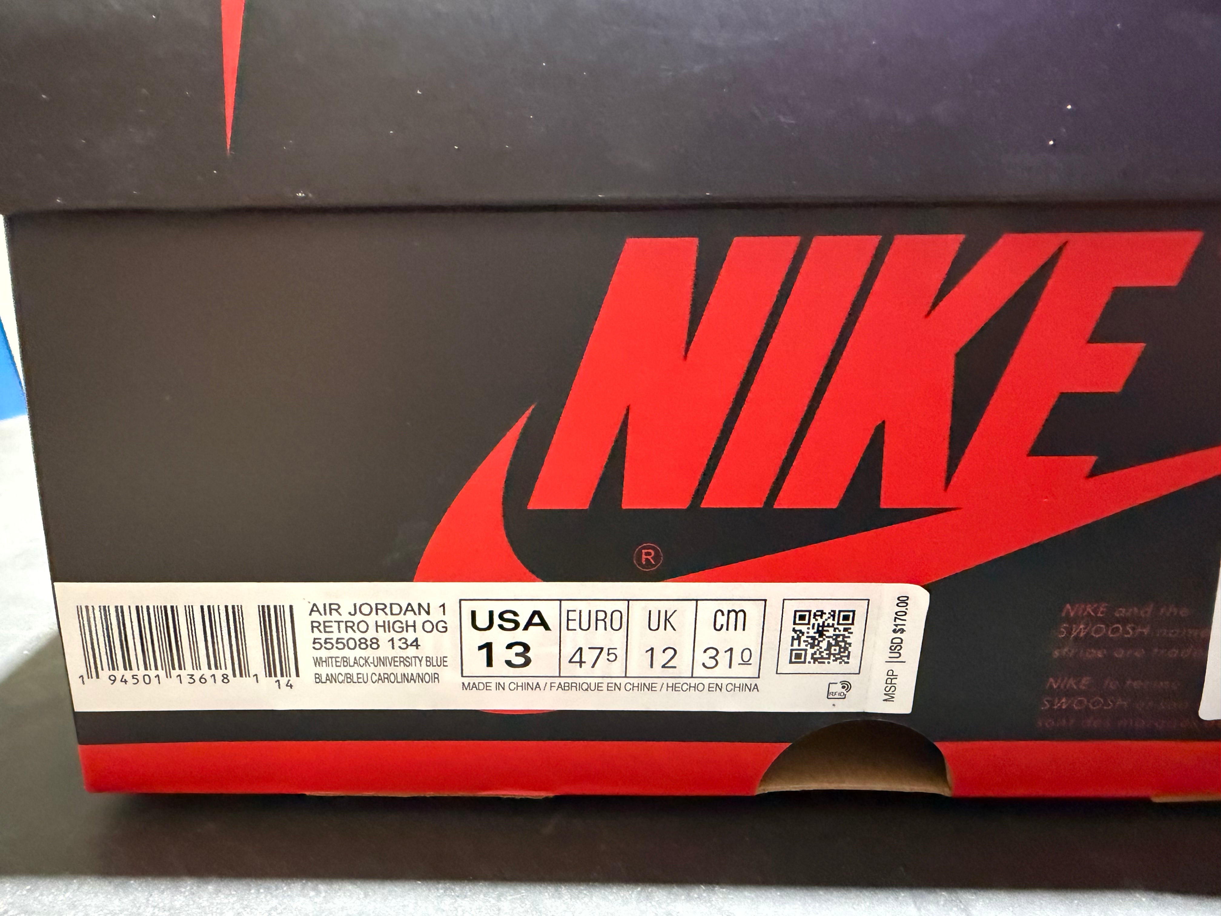 Air Jordan 1 Retro High OG - University Blue Size 13