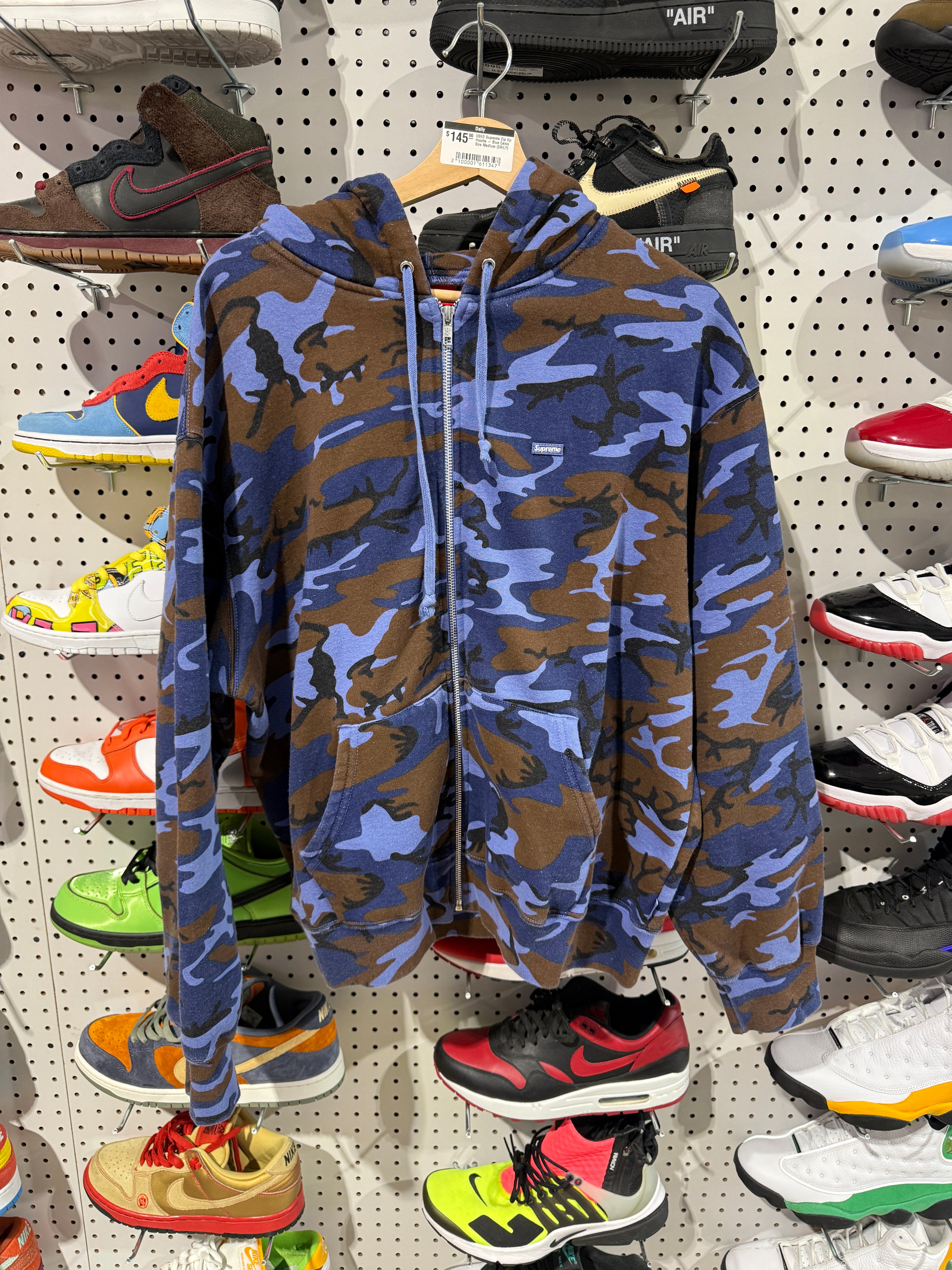 USED Supreme Zip Up Hoodie - Blue Camo Size Medium
