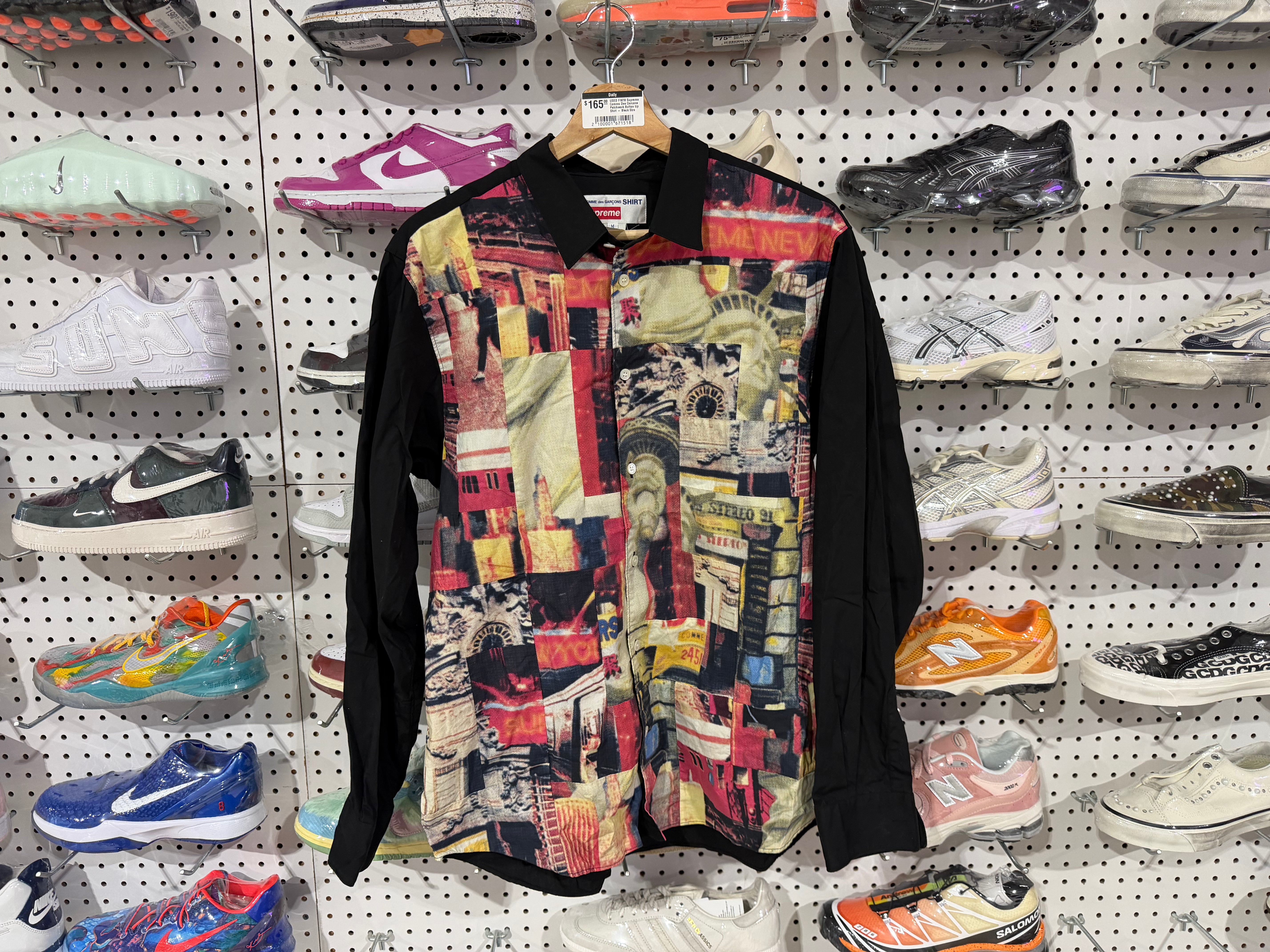 USED FW18 Supreme Comme Des Garcons Patchwork Button Up Shirt - Black Size Medium