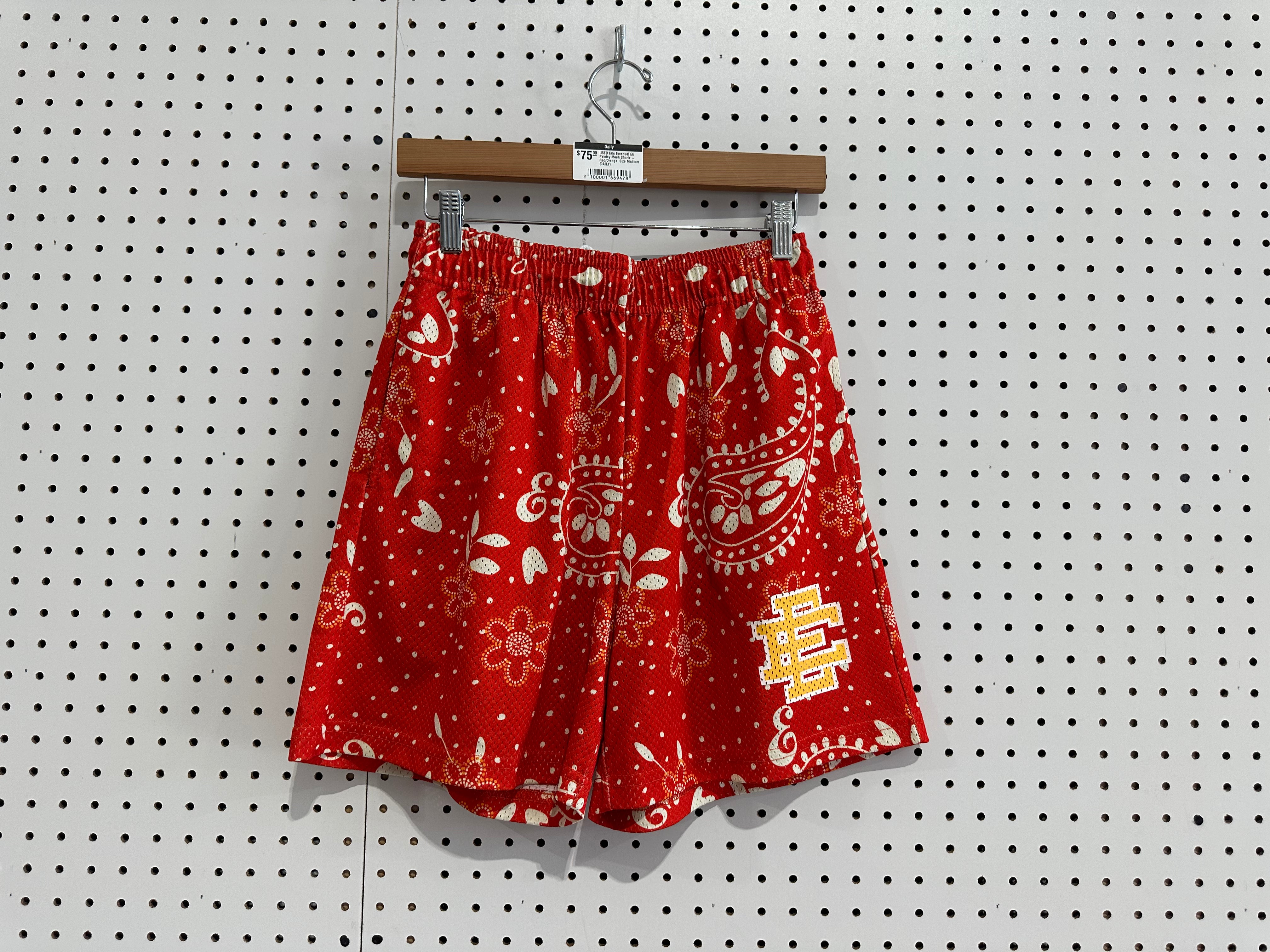USED Eric Emanuel EE Paisley Mesh Shorts - Red/Orange  Size Medium