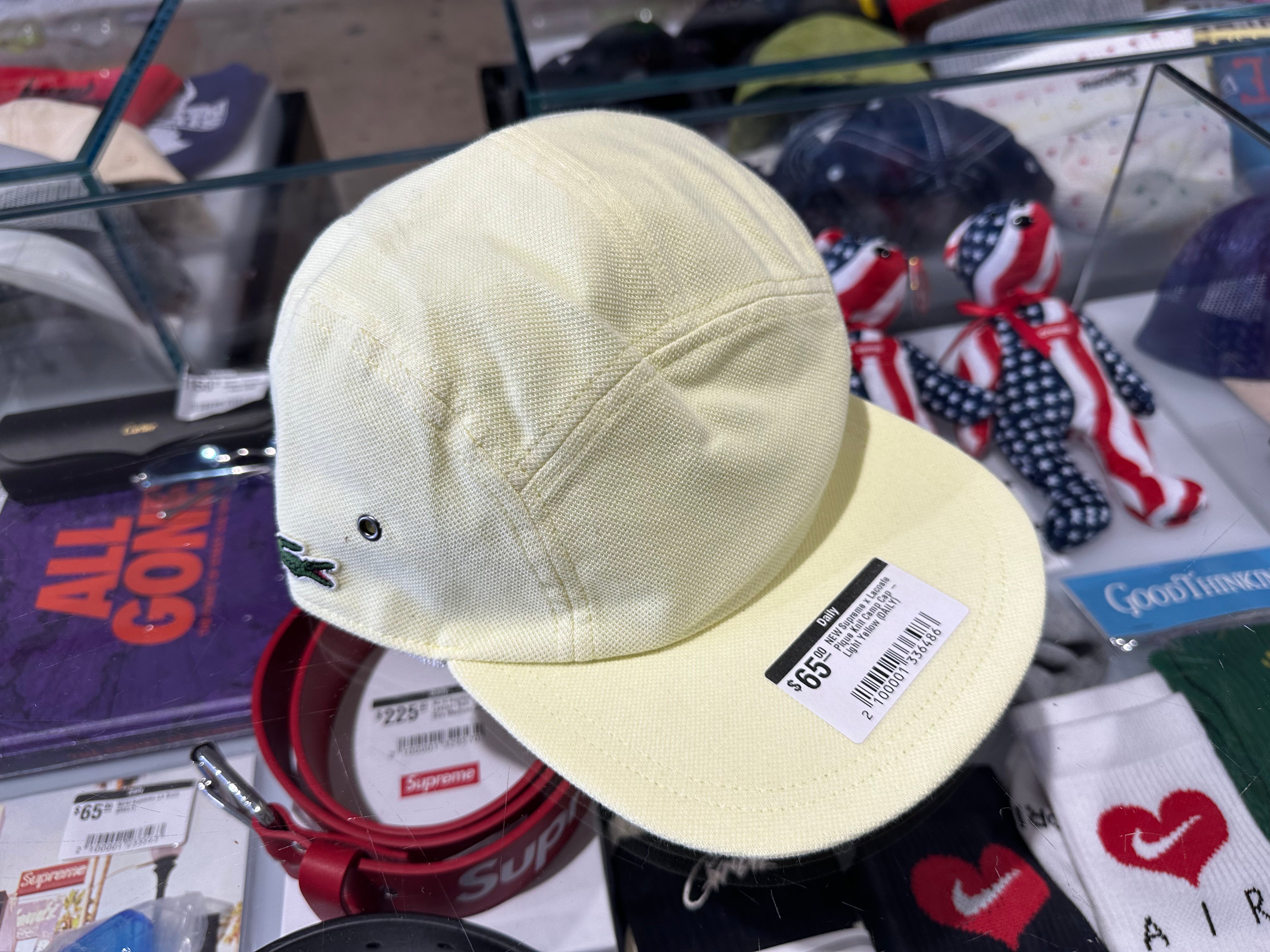 NEW Supreme x Lacoste Pique Knit Camp Cap - Light Yellow