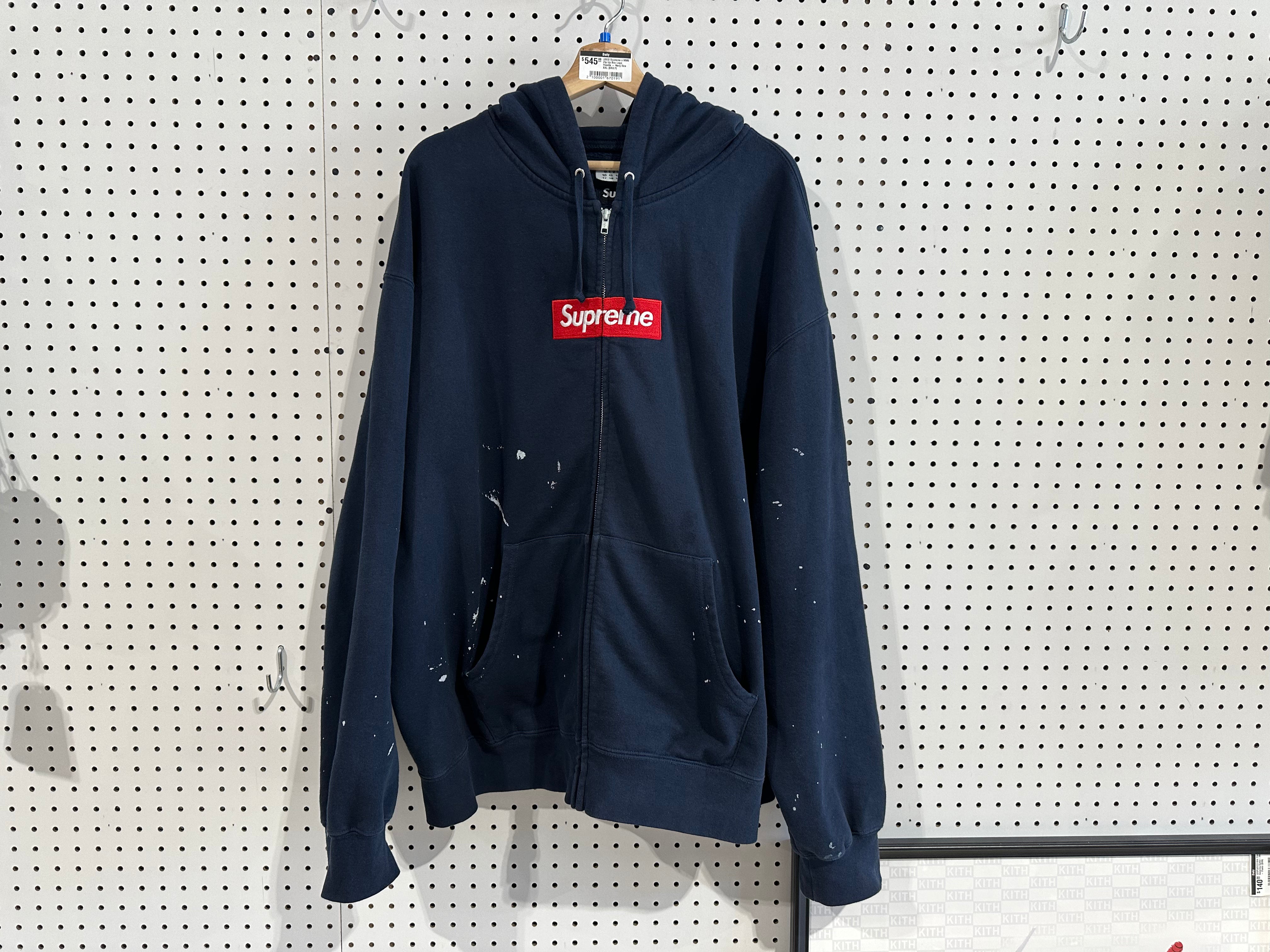 USED Supreme x MM6 Zip Up Box Logo Hoodie - Navy Size XXL