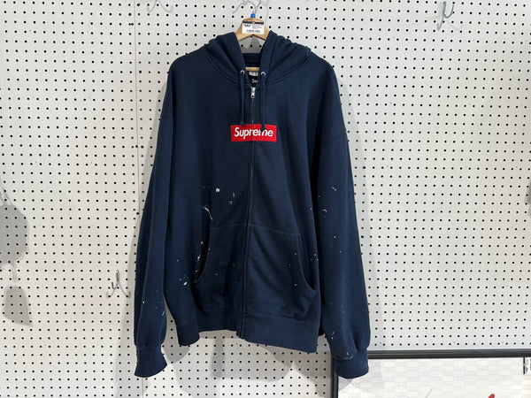 USED Supreme x MM6 Zip Up Box Logo Hoodie - Navy Size XXL