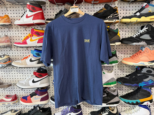USED Supreme Embroidered Logo Tee - Navy Size Small